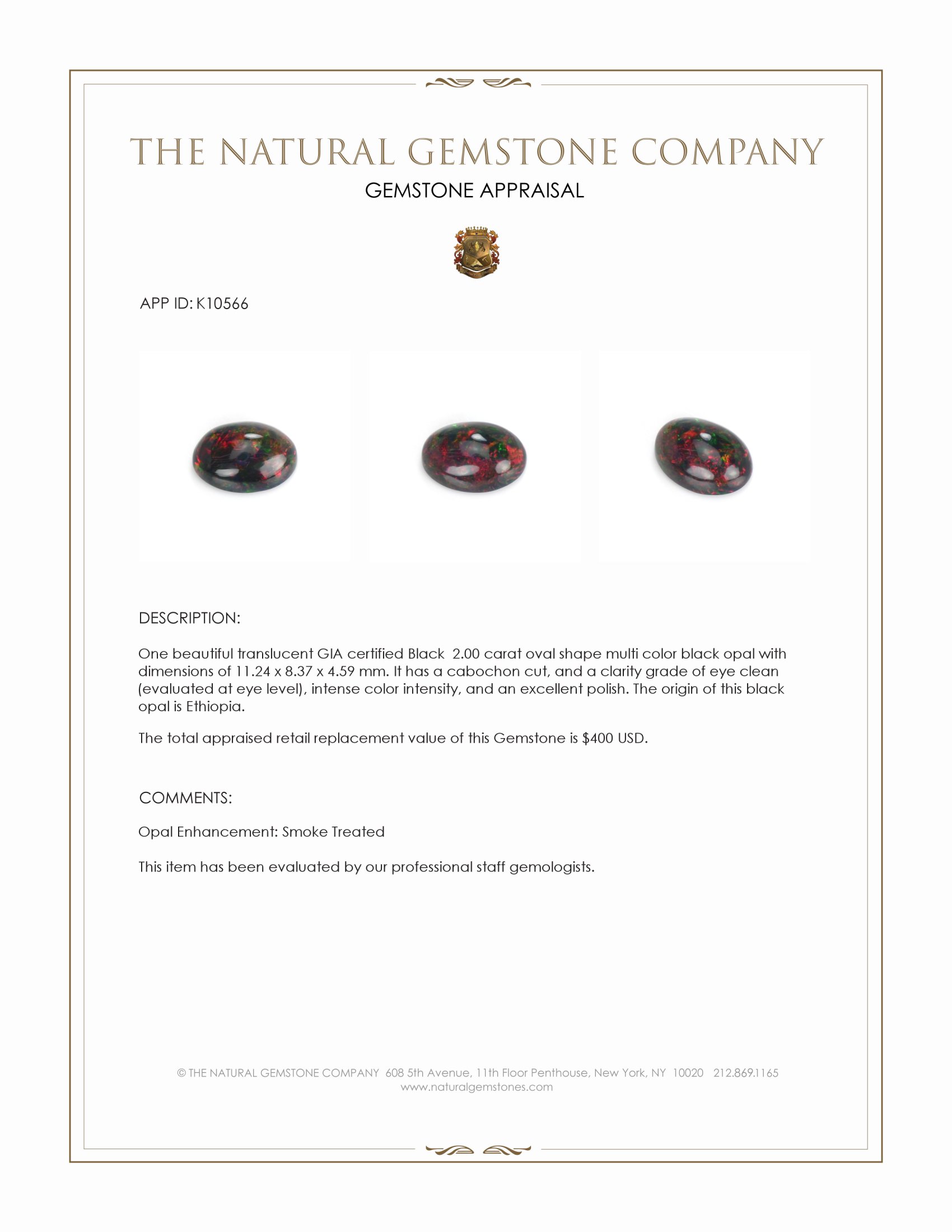 2.00 Ct. Cabochon Black Opal from Ethiopia