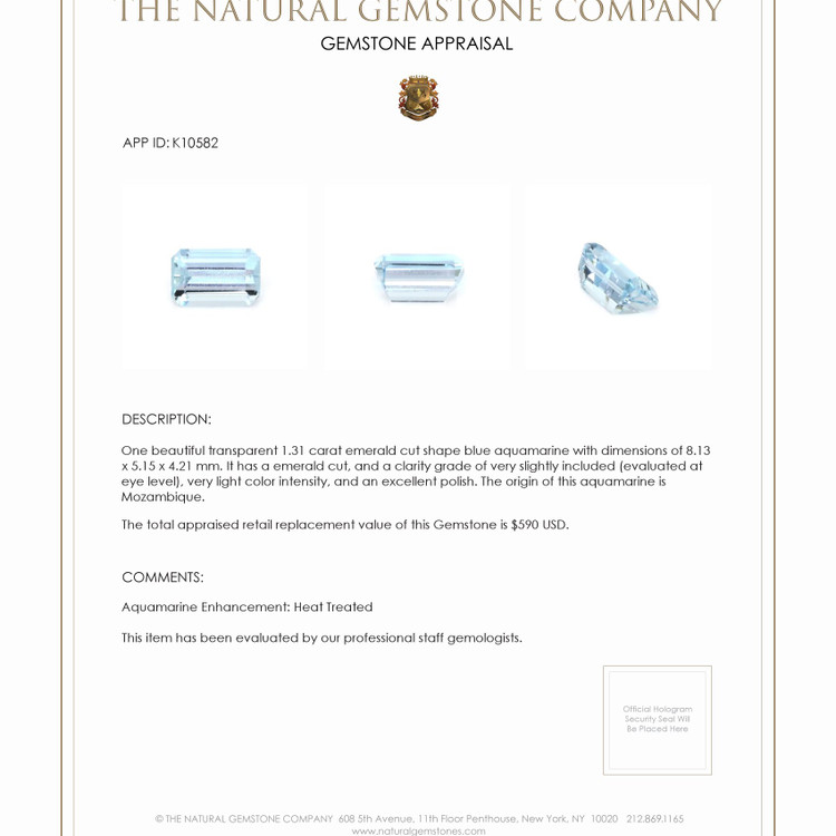 1.31 Ct. Aquamarine from Mozambique