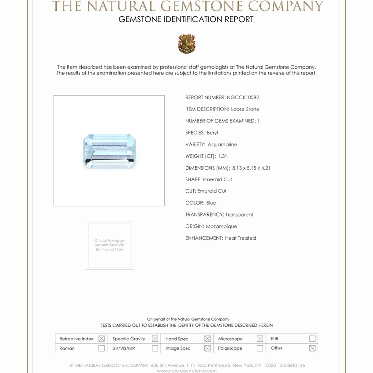 1.31 Ct. Aquamarine from Mozambique