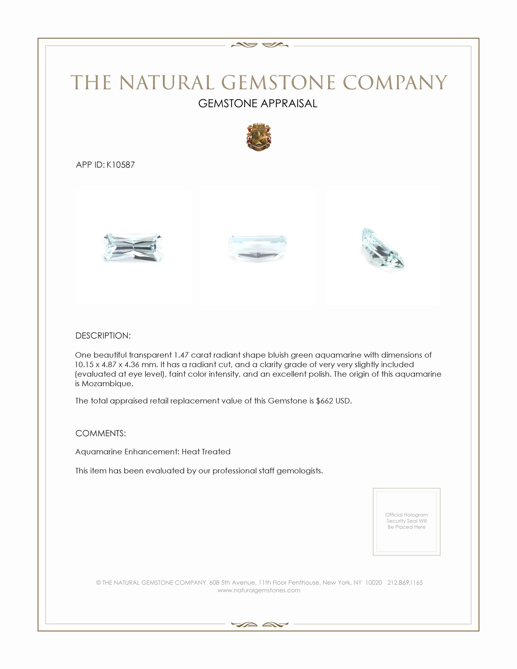 1.47 Ct. Aquamarine from Mozambique