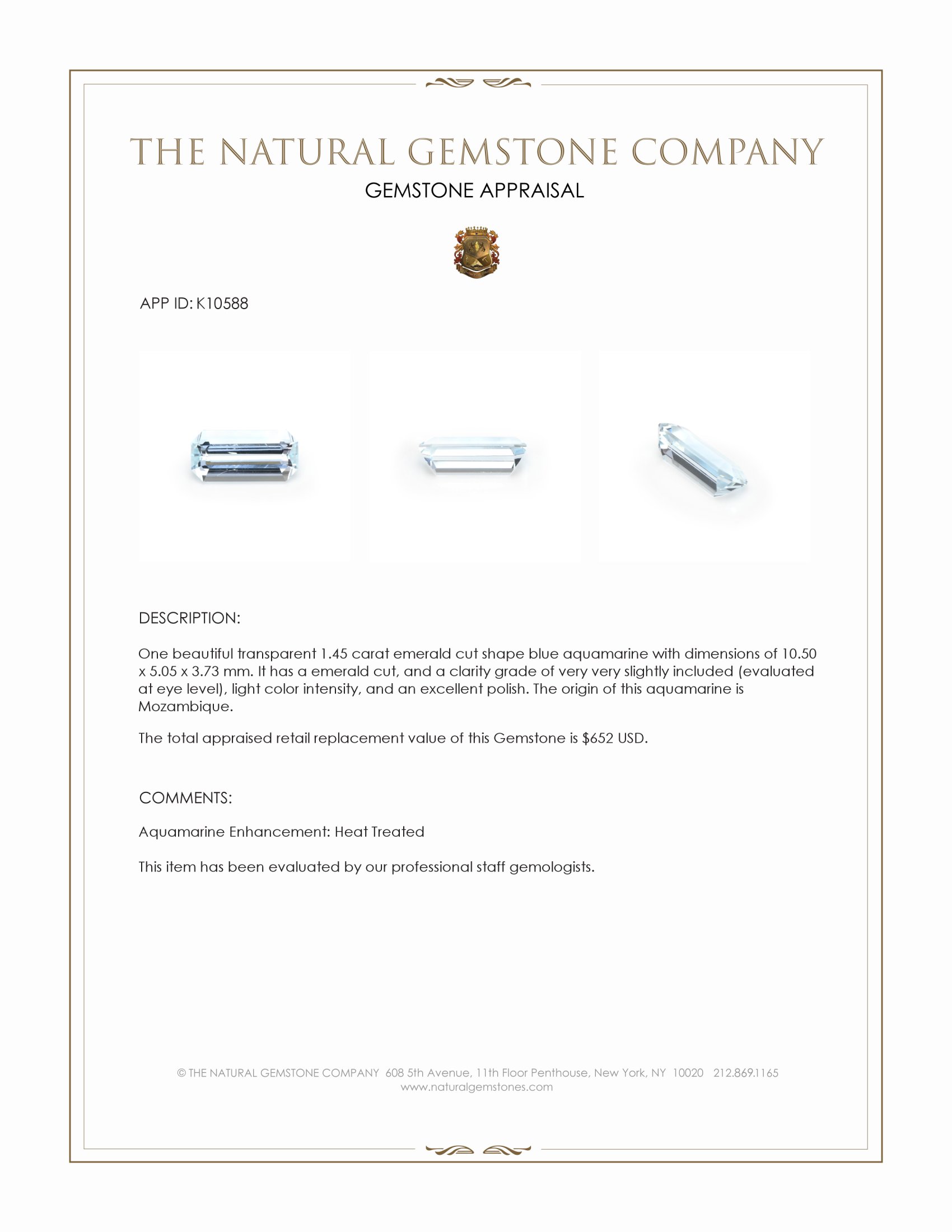 1.45 Ct. Aquamarine from Mozambique