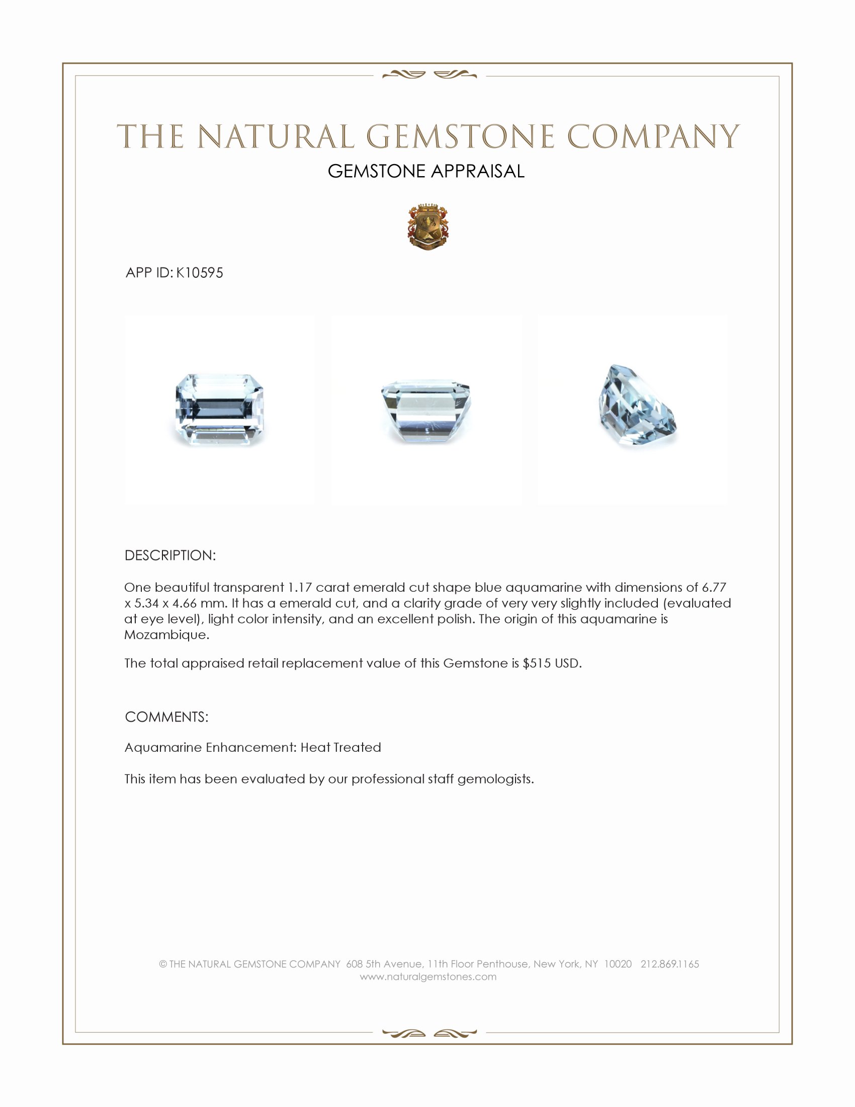 1.17 Ct. Aquamarine from Mozambique