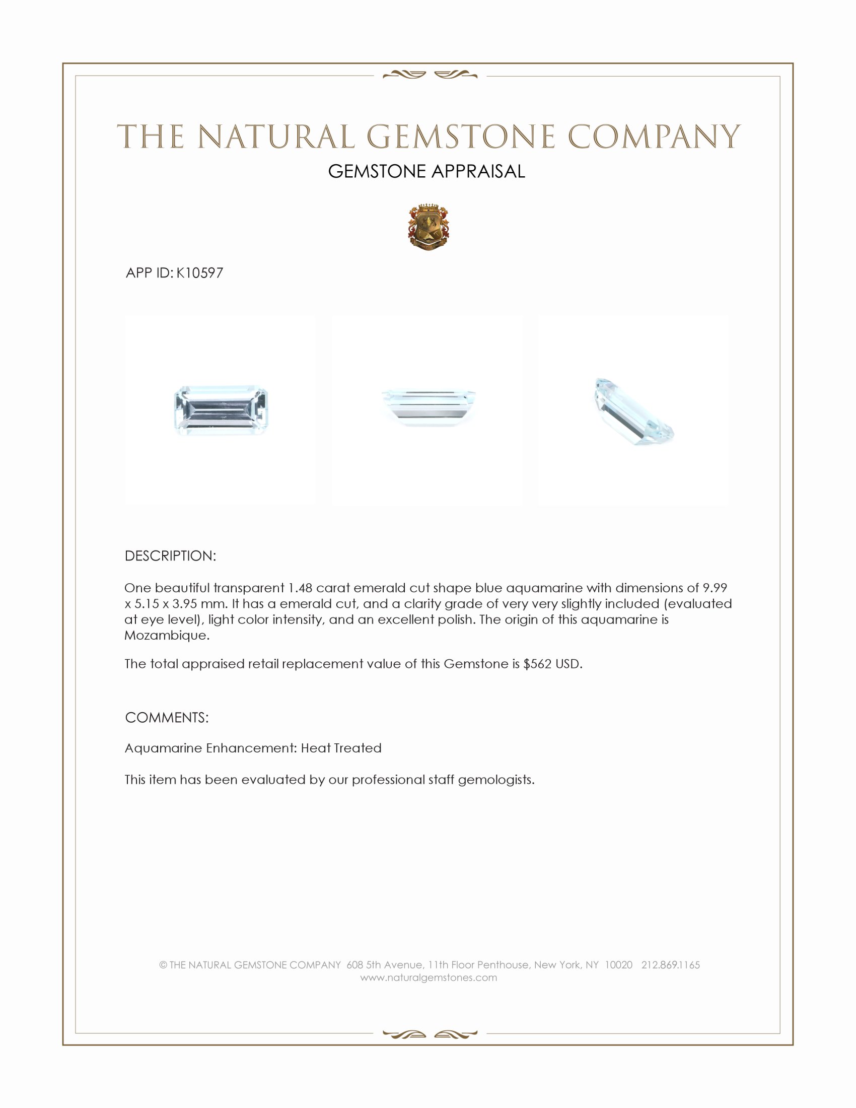 1.48 Ct. Aquamarine from Mozambique