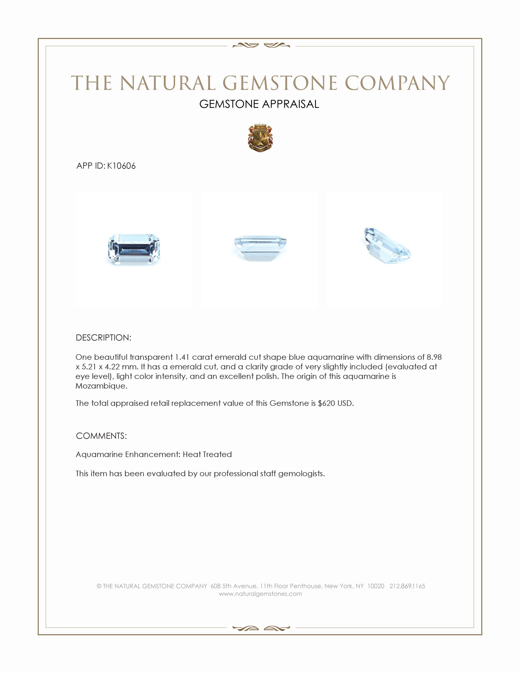 1.41 Ct. Aquamarine from Mozambique