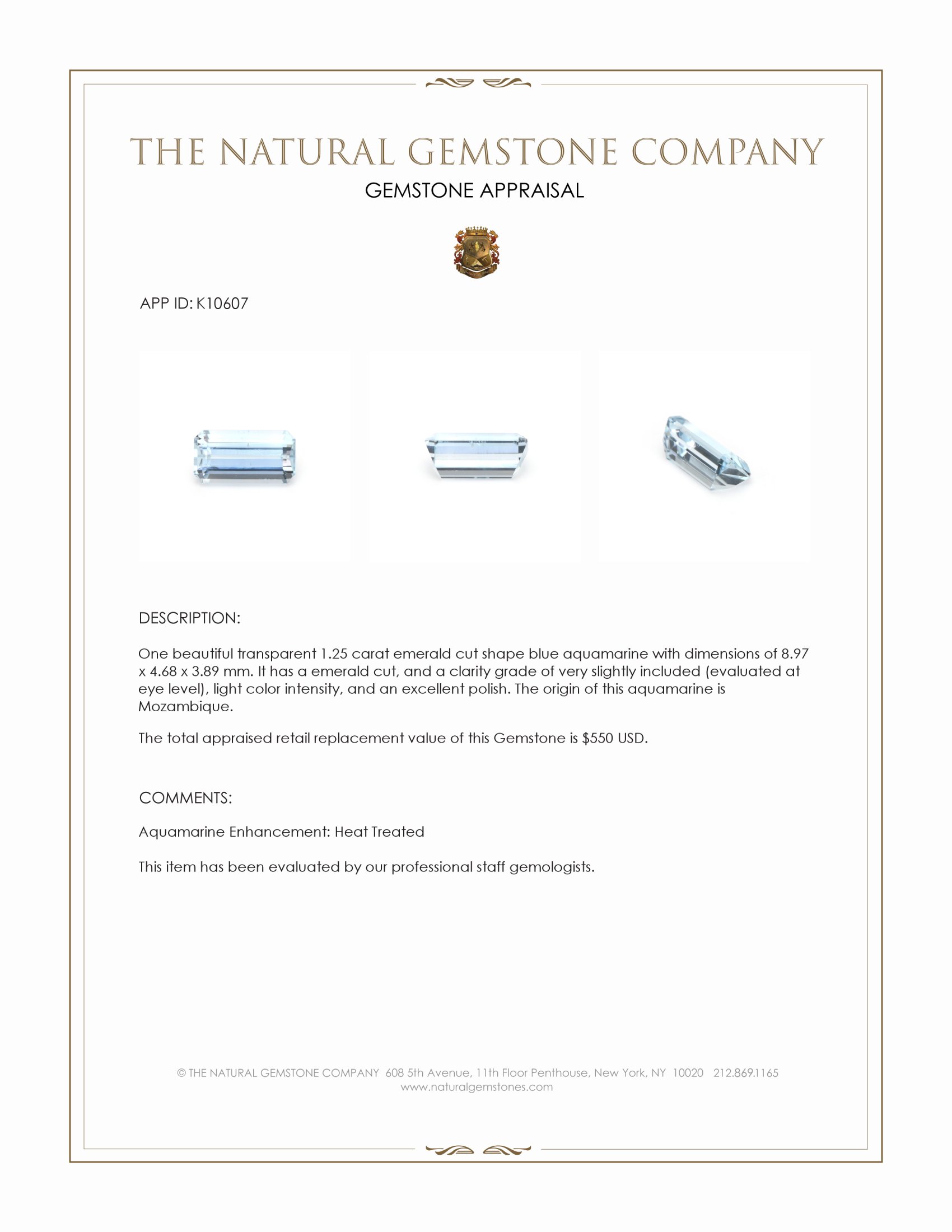 1.25 Ct. Aquamarine from Mozambique