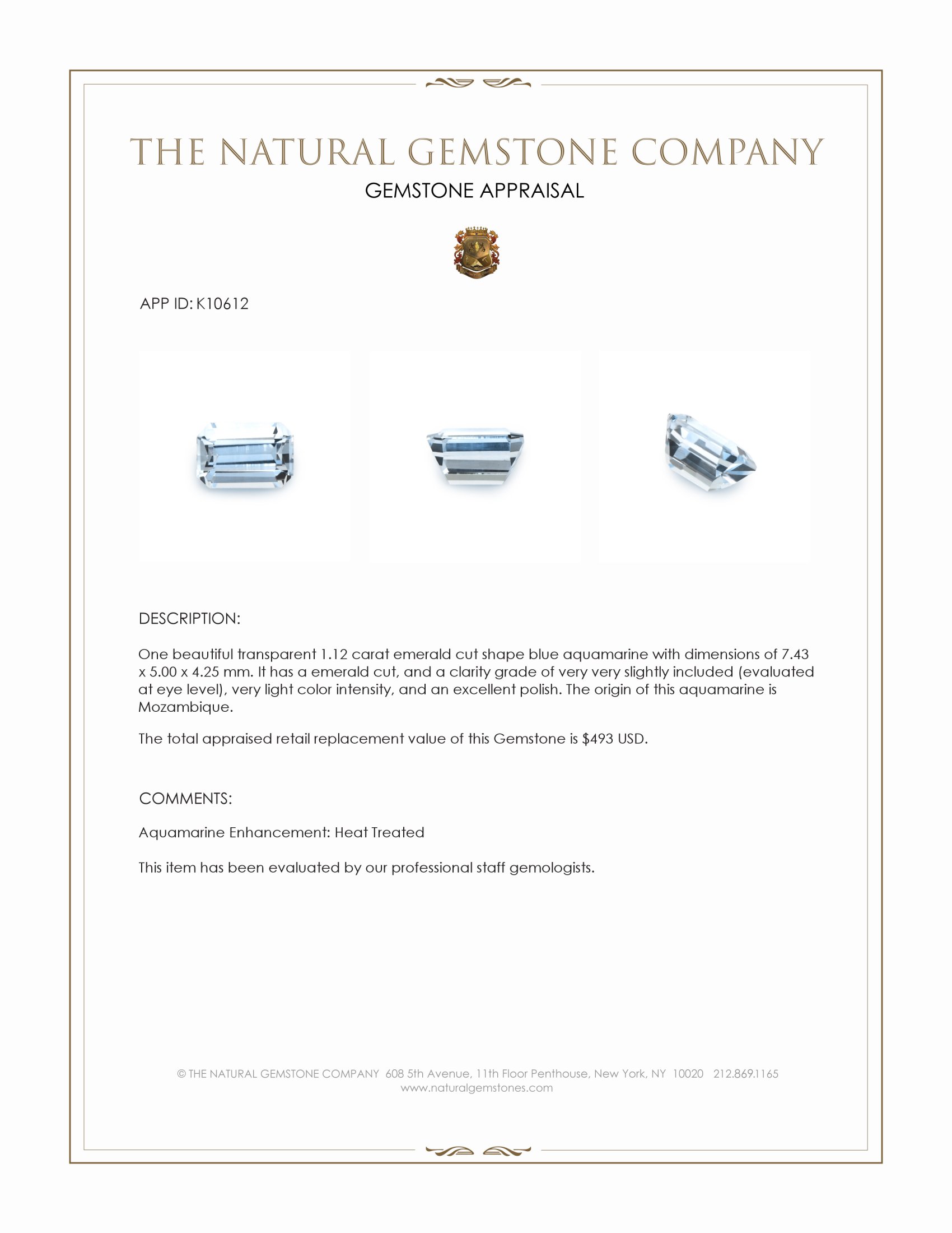 1.12 Ct. Aquamarine from Mozambique