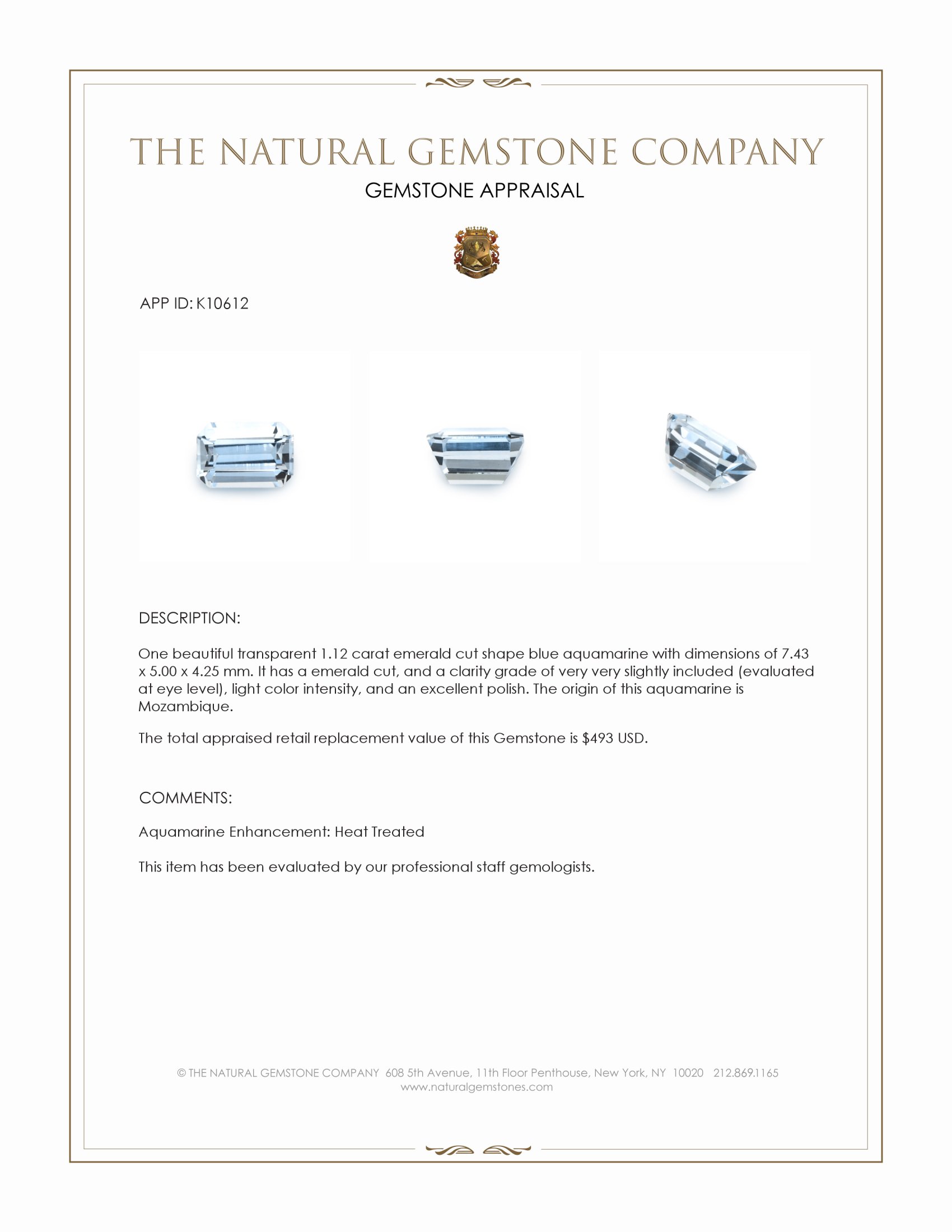 1.12 Ct. Aquamarine from Mozambique