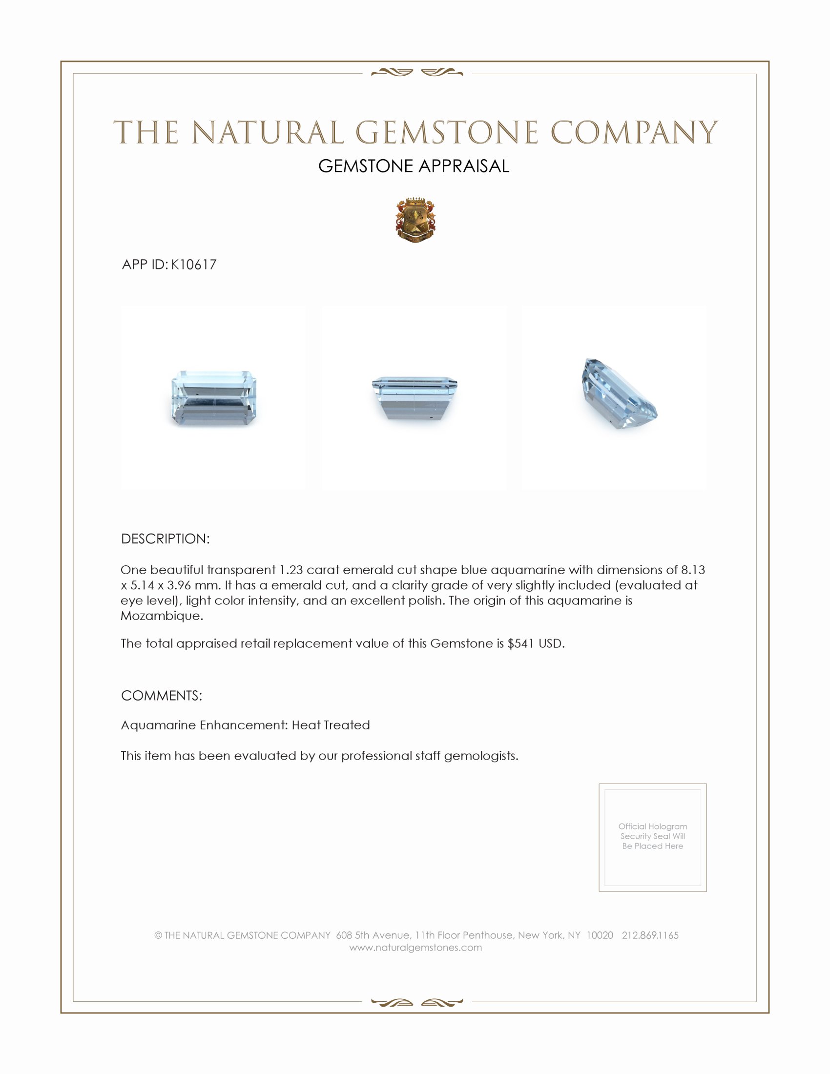 1.23 Ct. Aquamarine from Mozambique