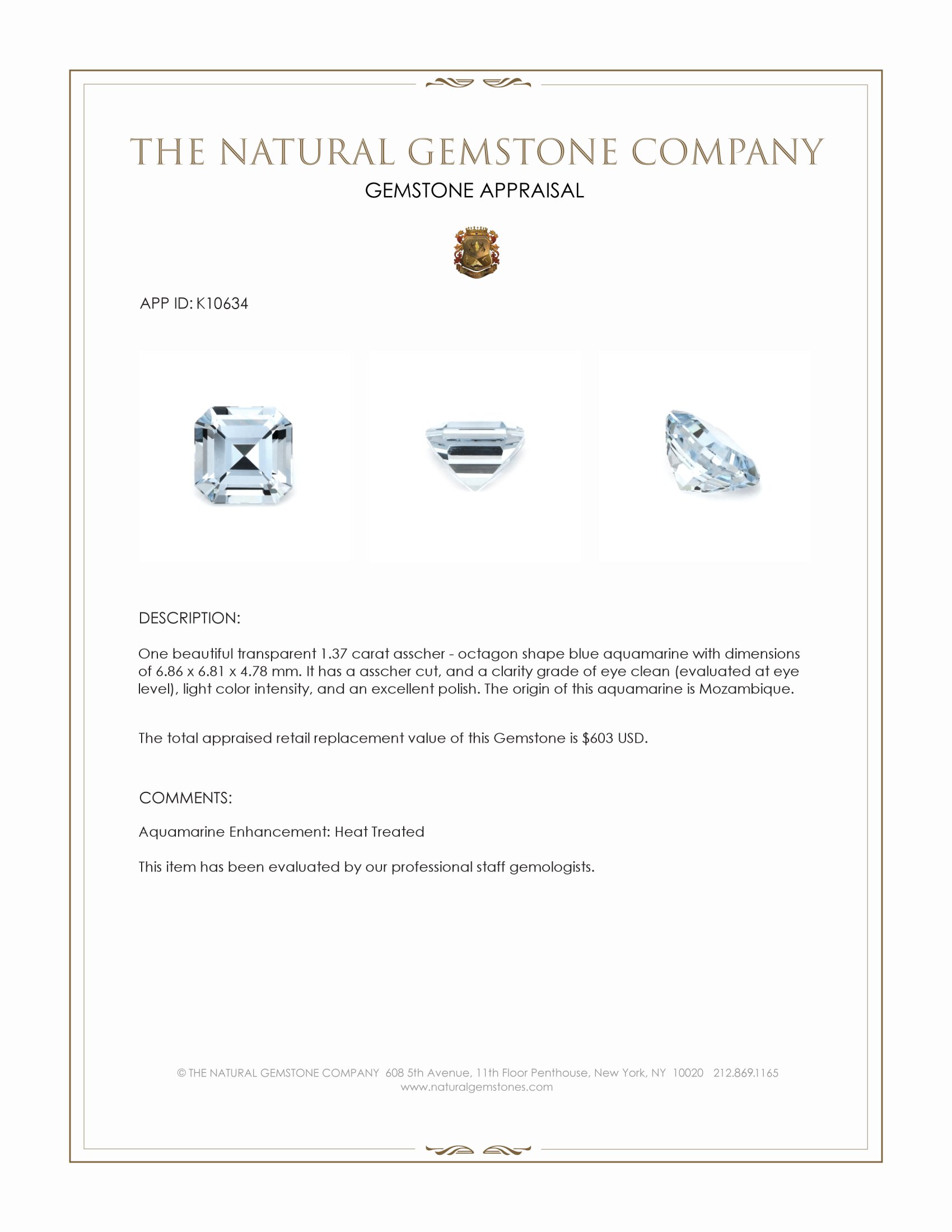 1.37 Ct. Aquamarine from Mozambique