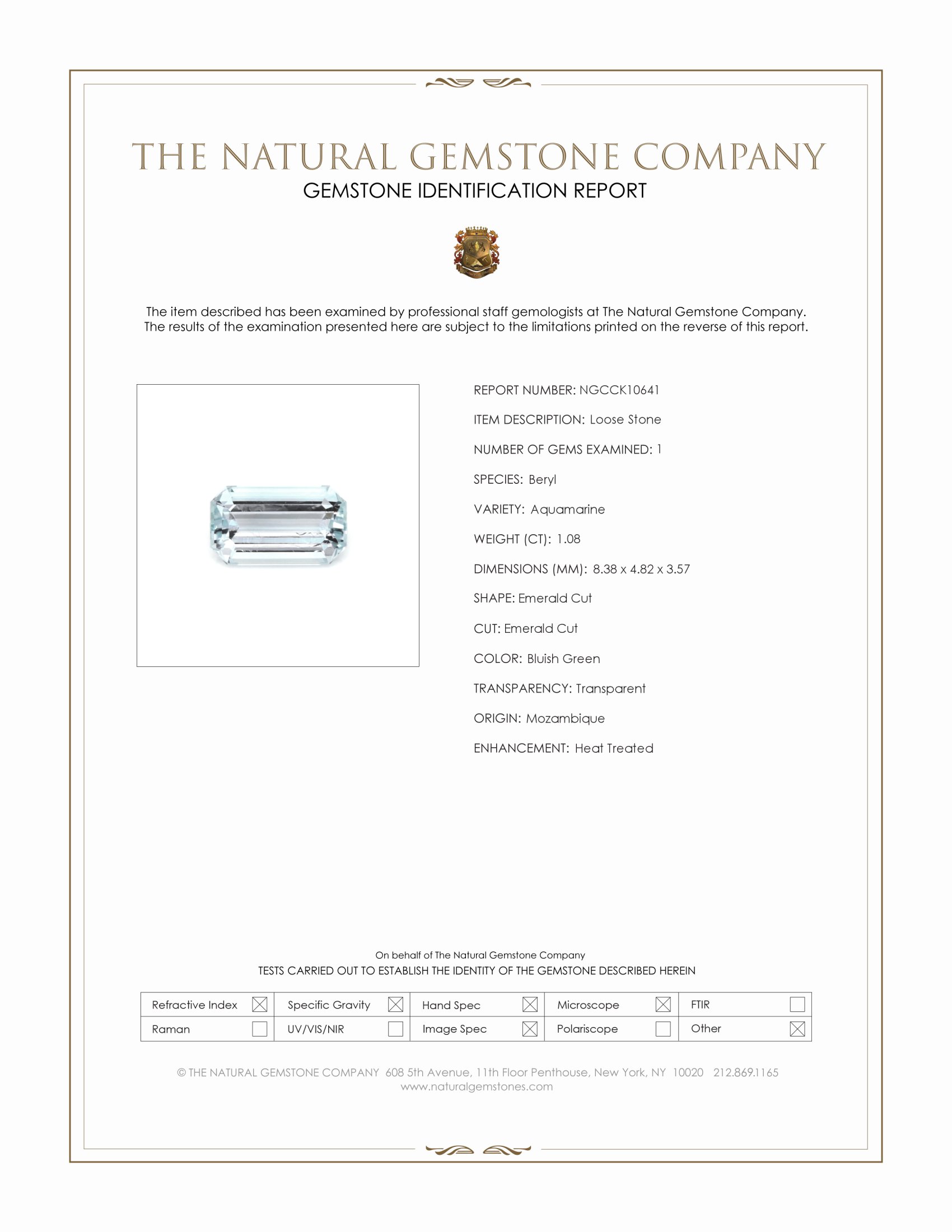 1.08 Ct. Aquamarine from Mozambique