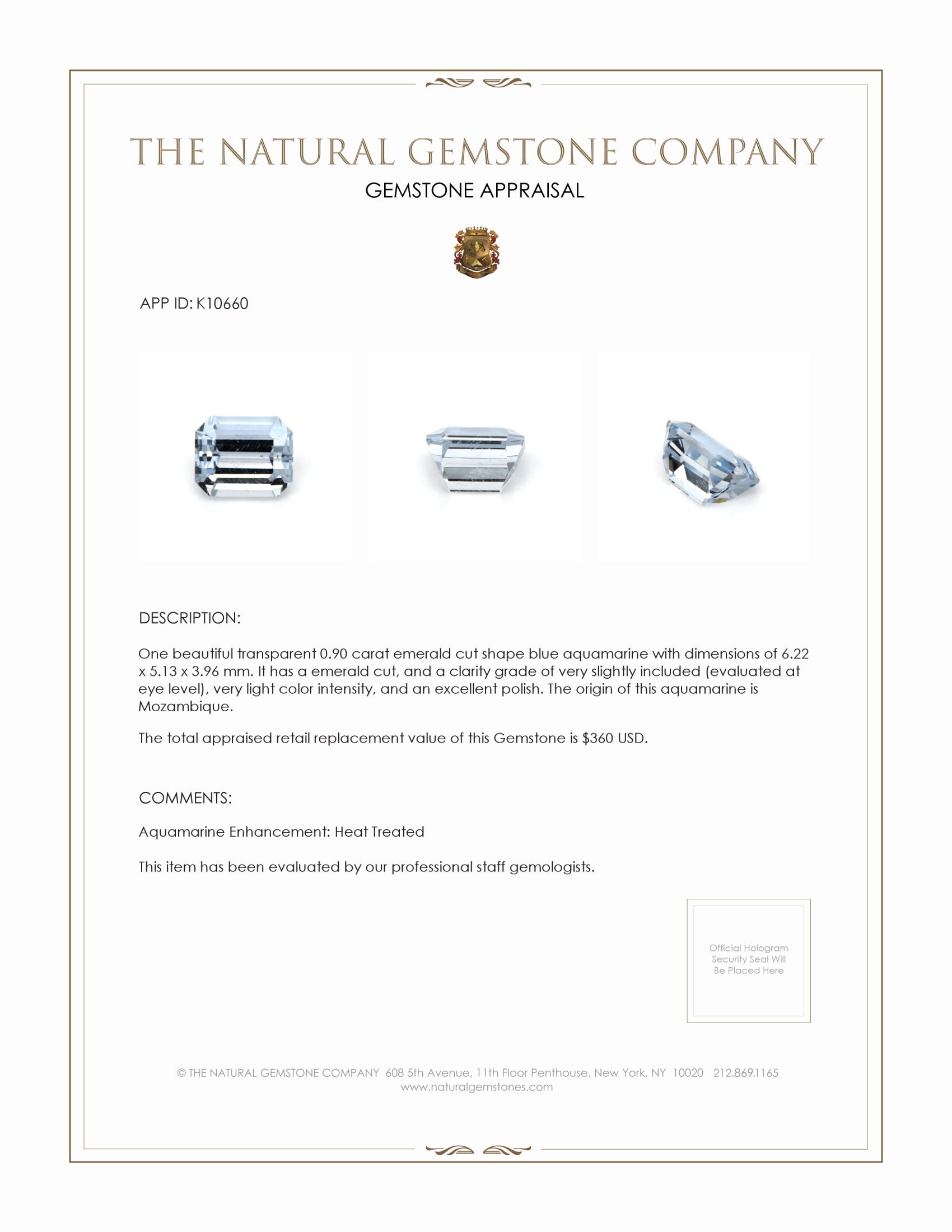 0.90 Ct. Aquamarine from Mozambique