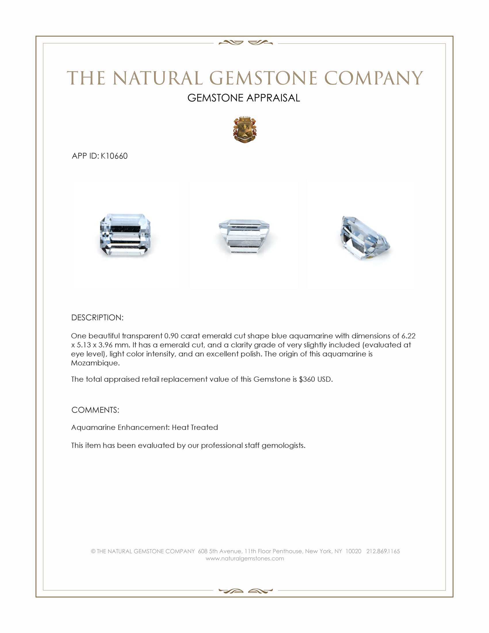 0.90 Ct. Blue Aquamarine from Mozambique