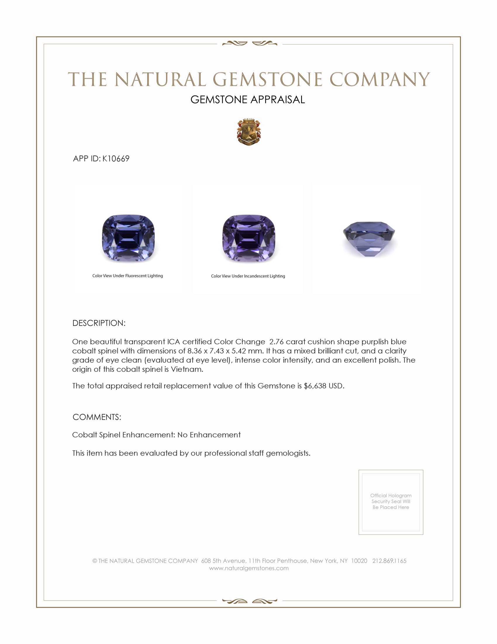 2.76 Ct. Cobalt Spinel from Vietnam