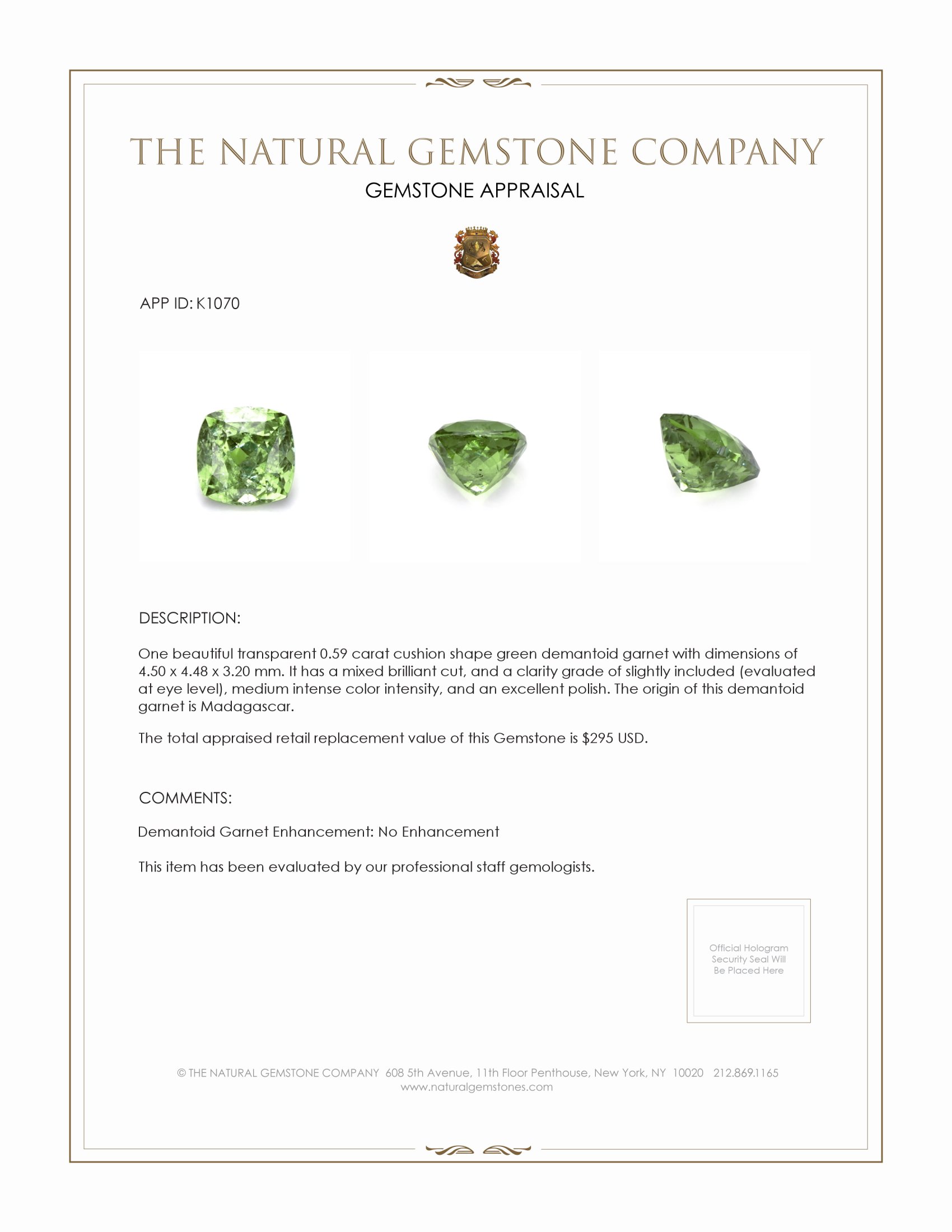 0.59 Ct. Demantoid Garnet from Madagascar