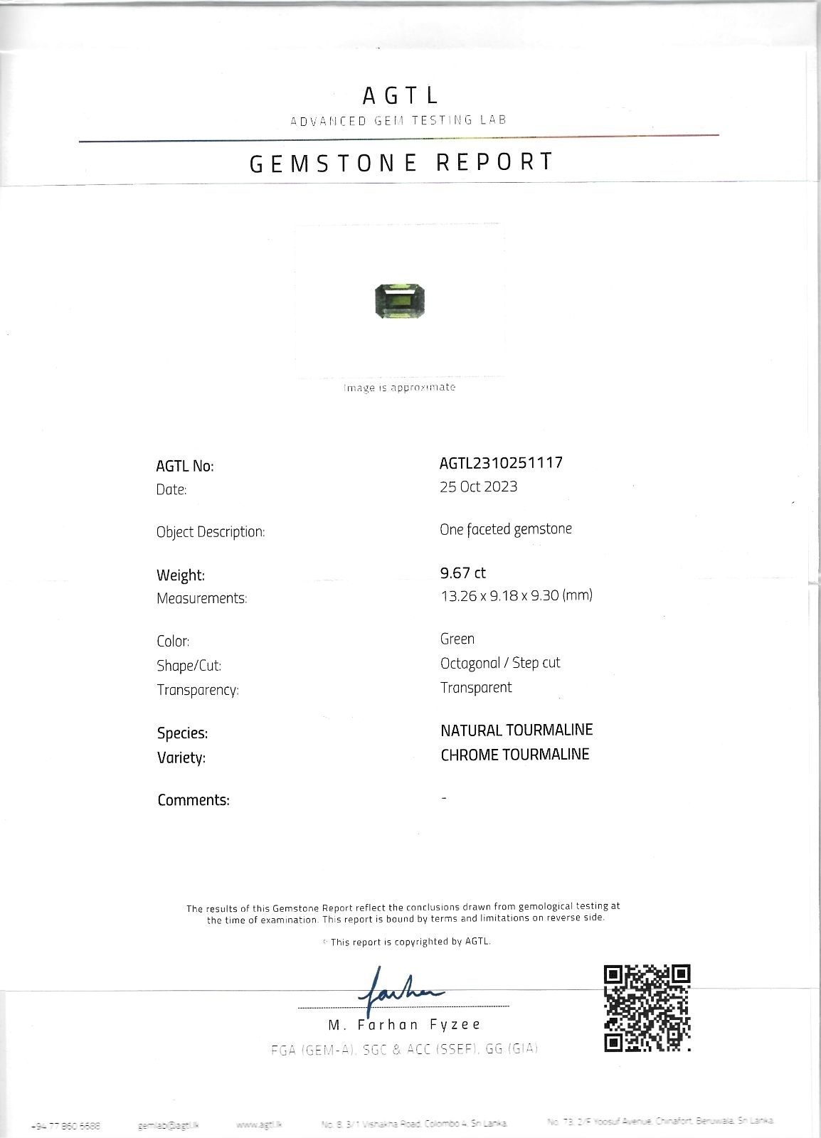 9.67 Ct. Chrome Tourmaline from Tanzania