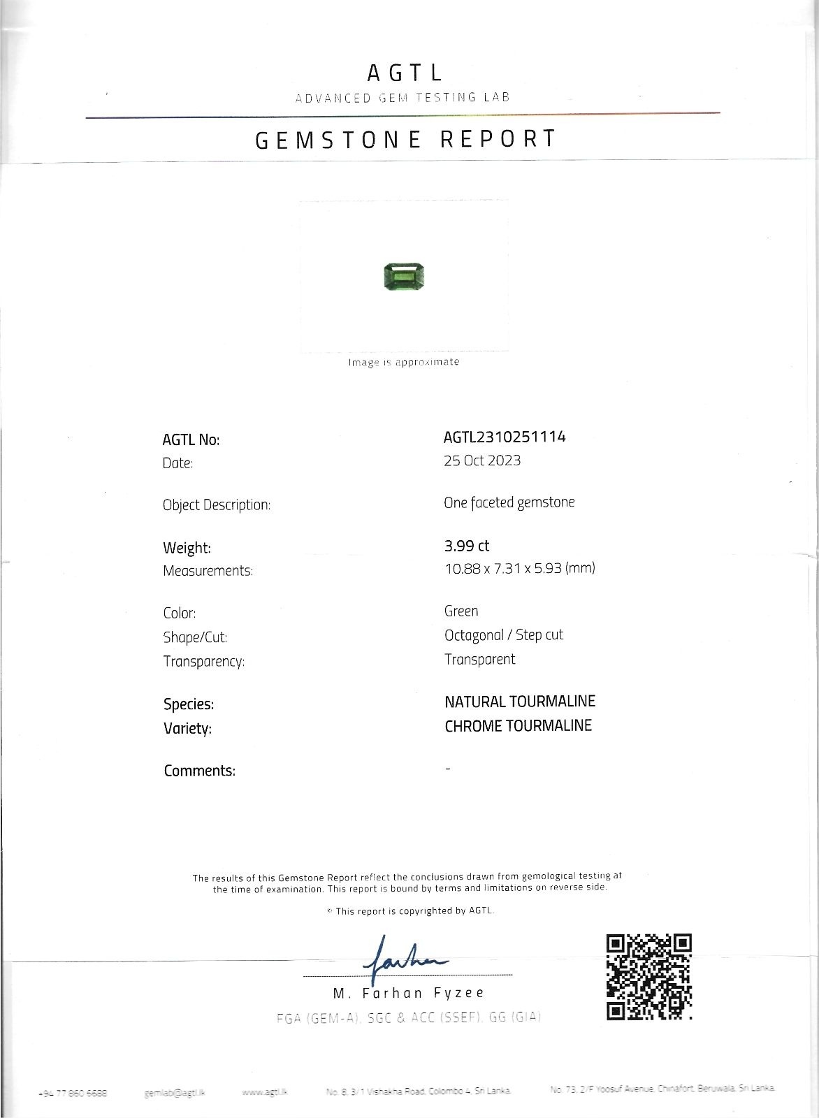 3.99 Ct. Chrome Tourmaline from Tanzania