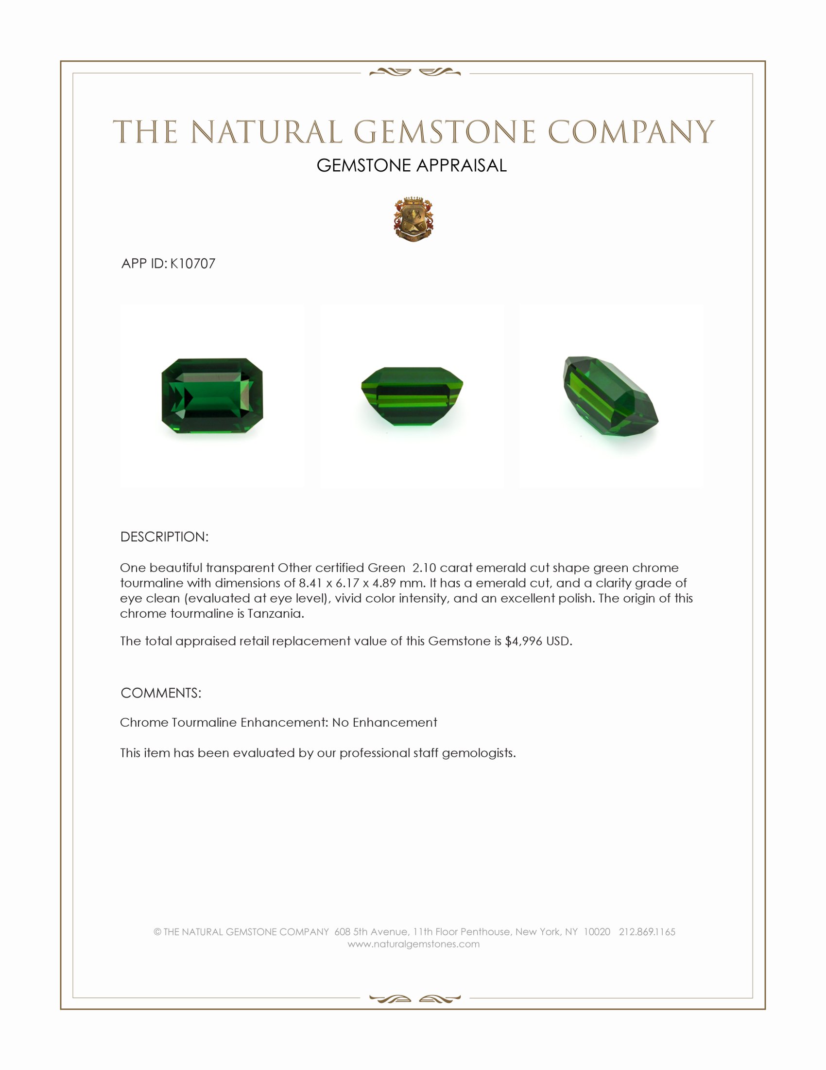 2.10 Ct. Green Chrome Tourmaline from Tanzania