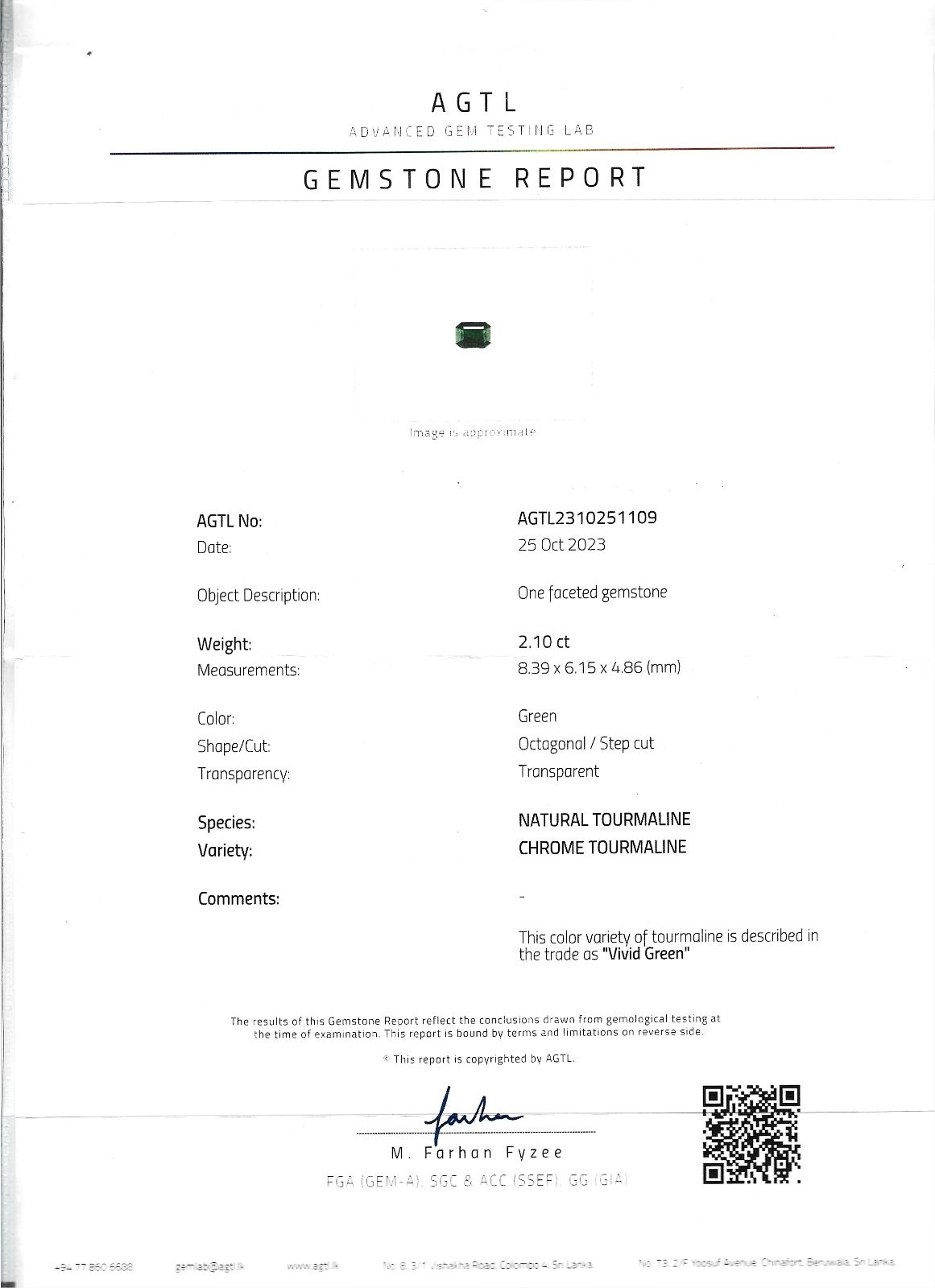 2.10 Ct. Chrome Tourmaline from Tanzania