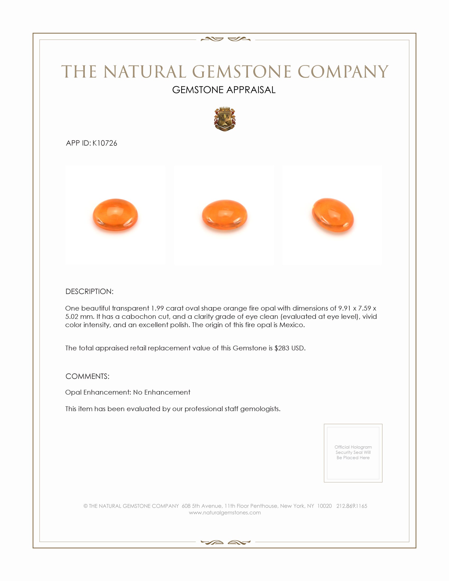 1.99 Ct. Cabochon Fire Opal from Mexico