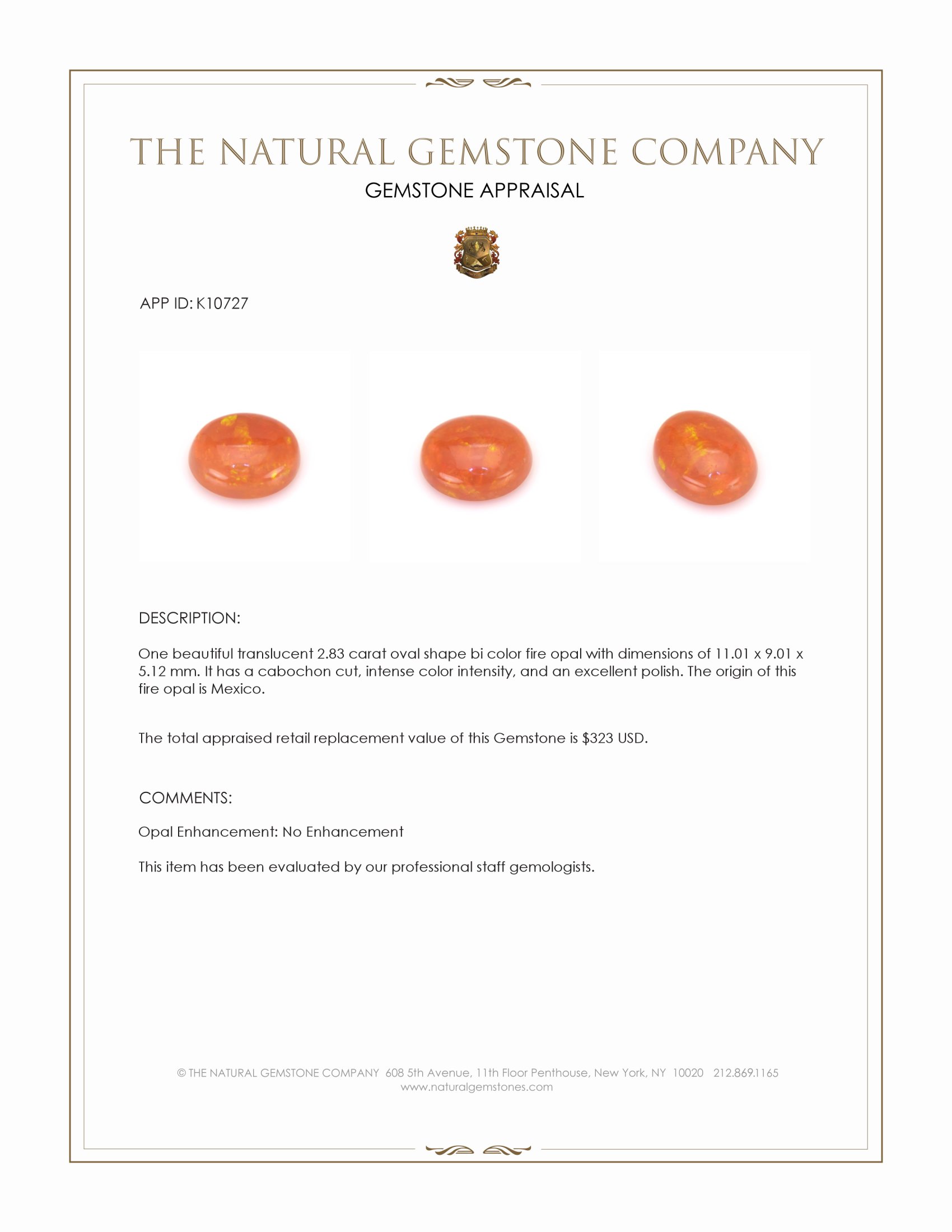 2.83 Ct. Cabochon Fire Opal from Mexico