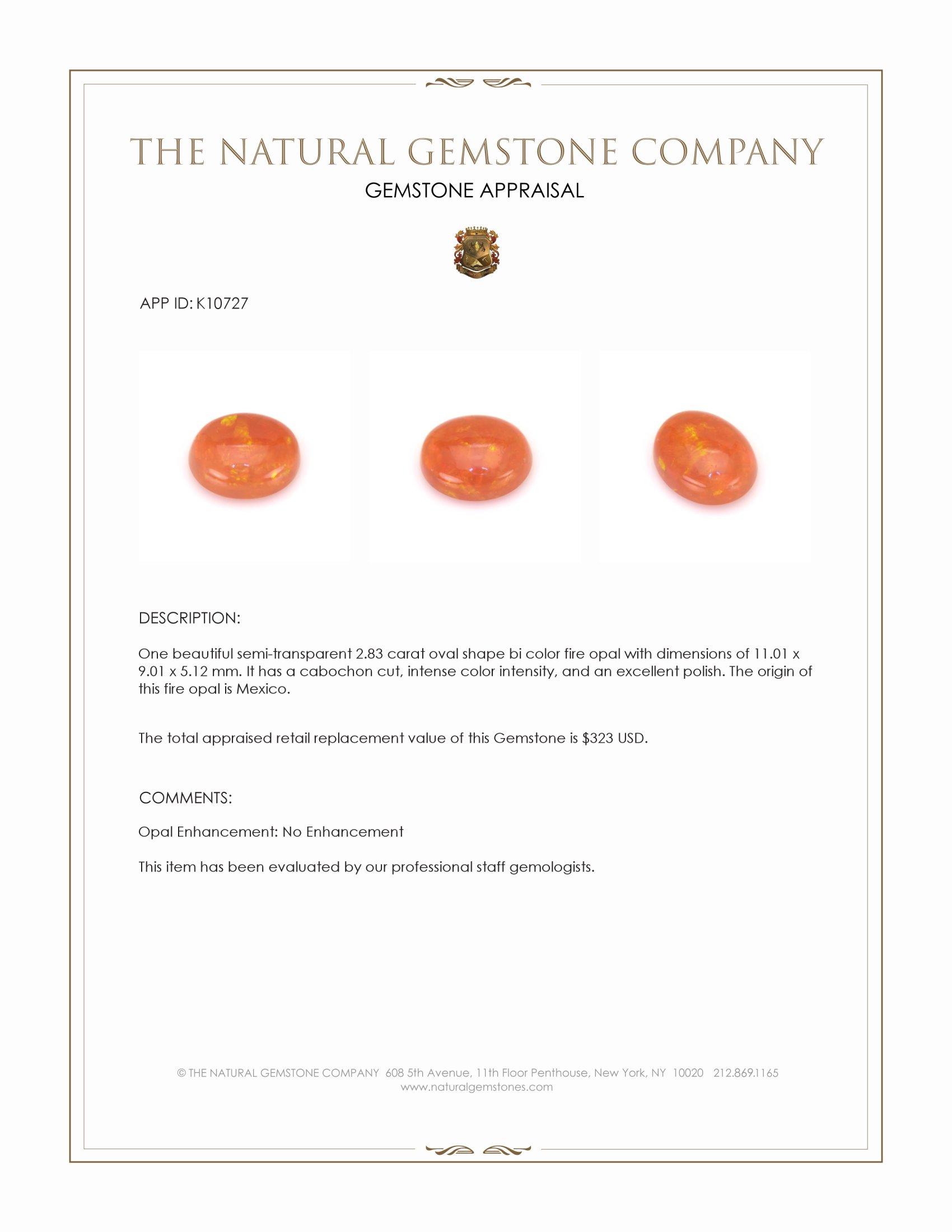 2.83 Ct. Cabochon Fire Opal from Mexico