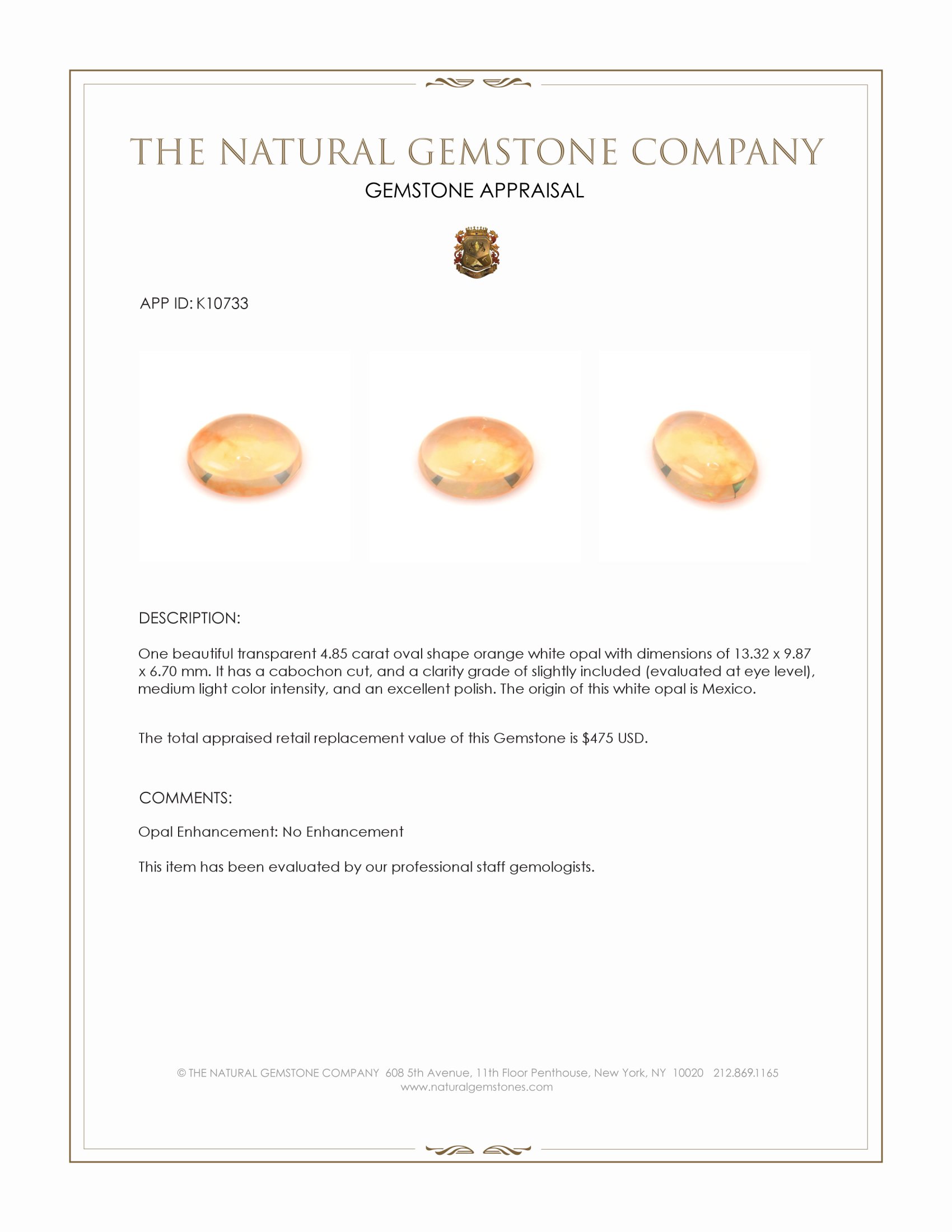 4.85 Ct. Cabochon Fire Opal from Mexico