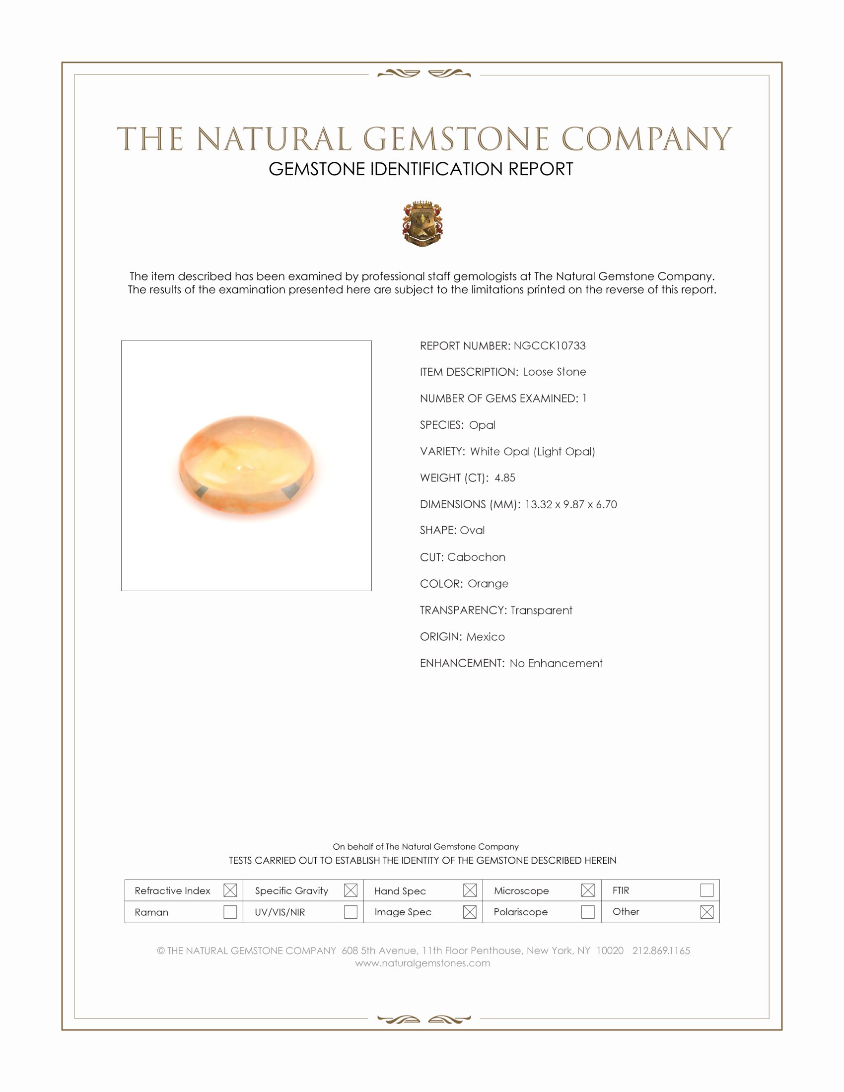 4.85 Ct. Orange Cabochon White Opal (Light Opal) from Mexico