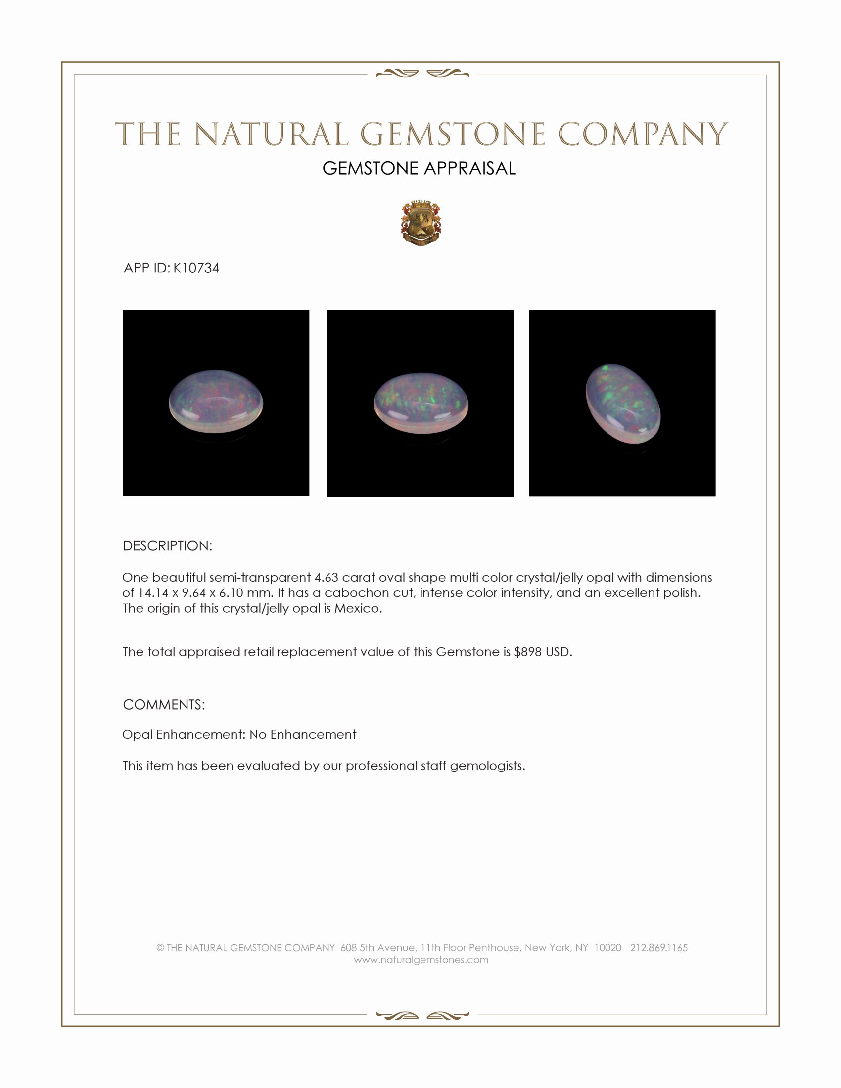 4.63 Ct. Cabochon Crystal/Jelly Opal from Mexico