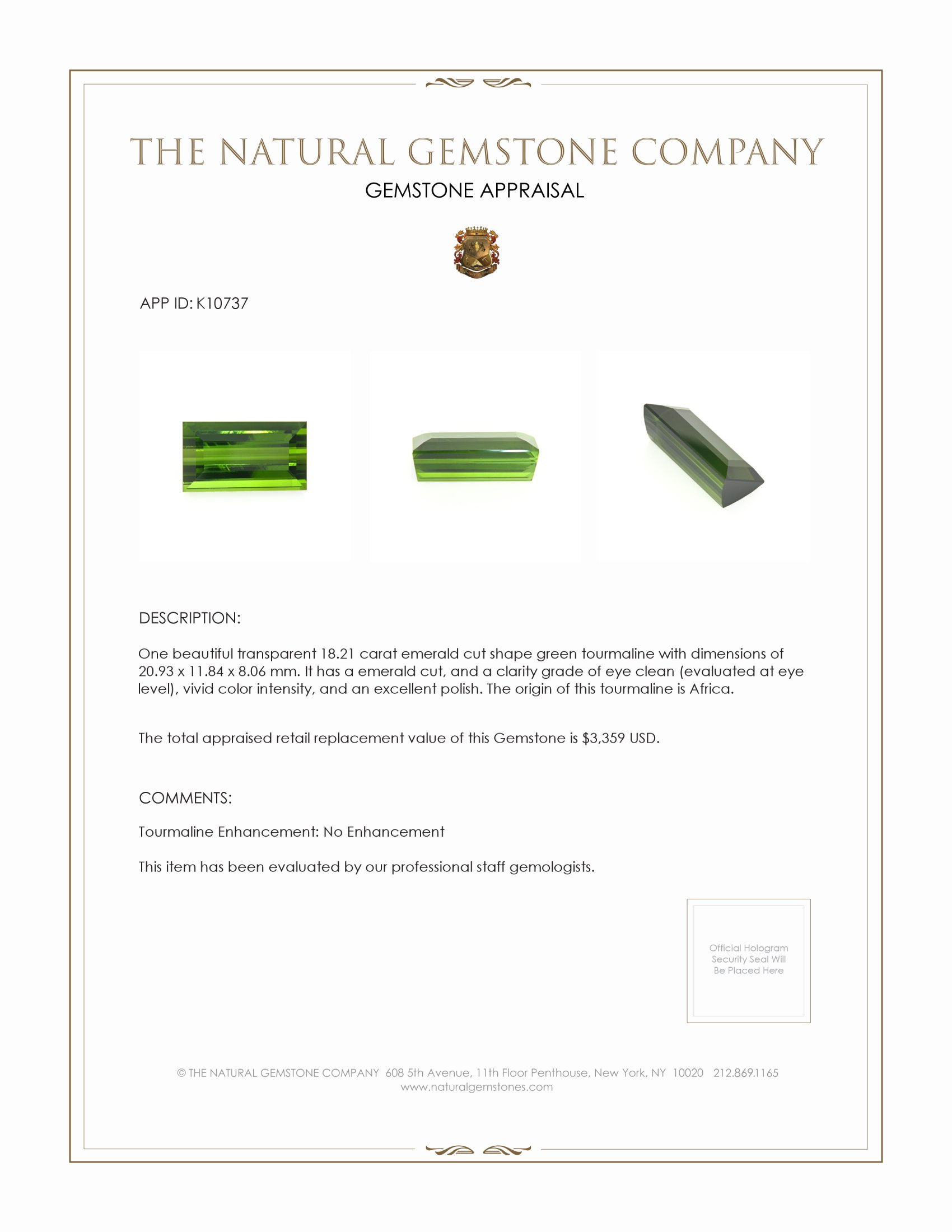 18.21 Ct. Tourmaline from Africa