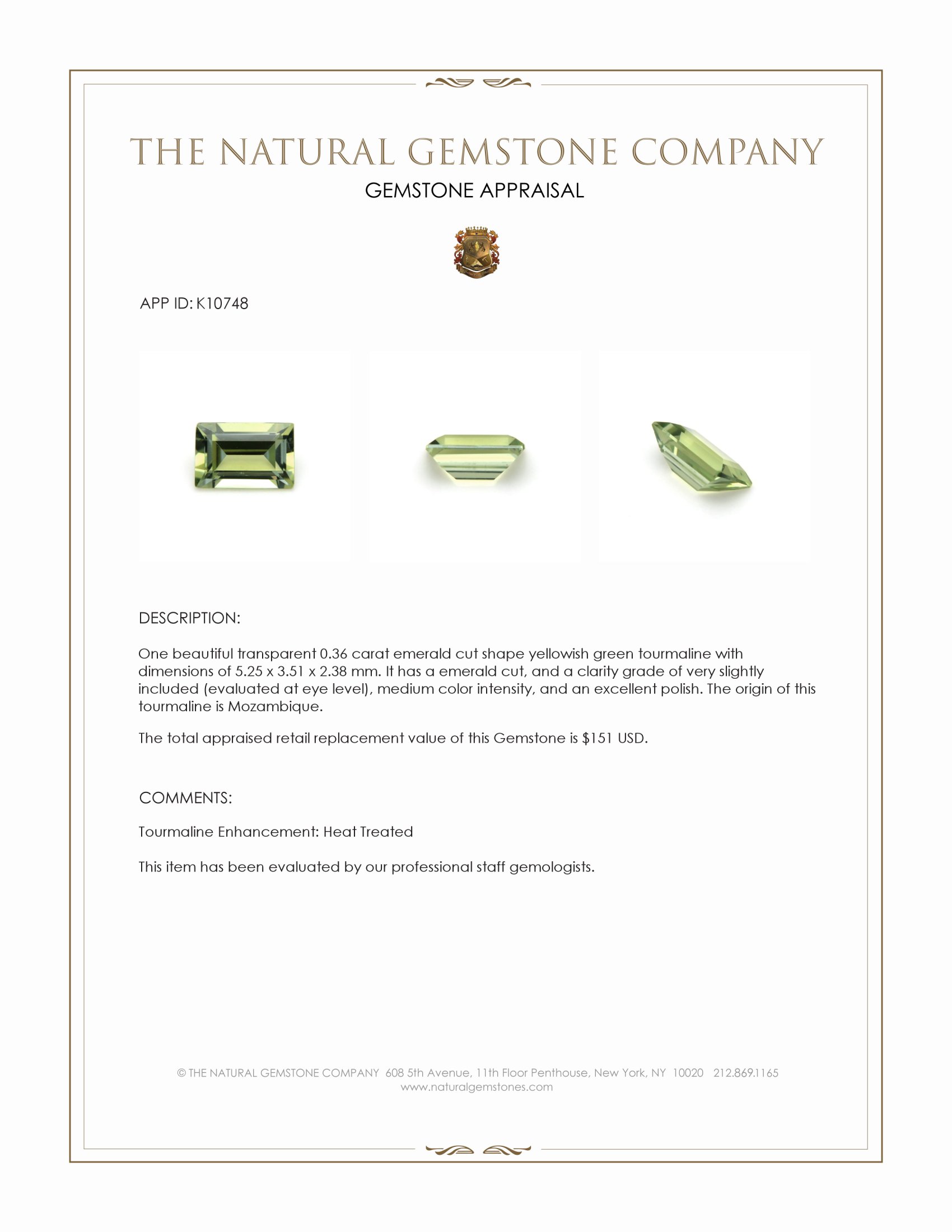 0.36 Ct. Yellowish Green Tourmaline from Mozambique