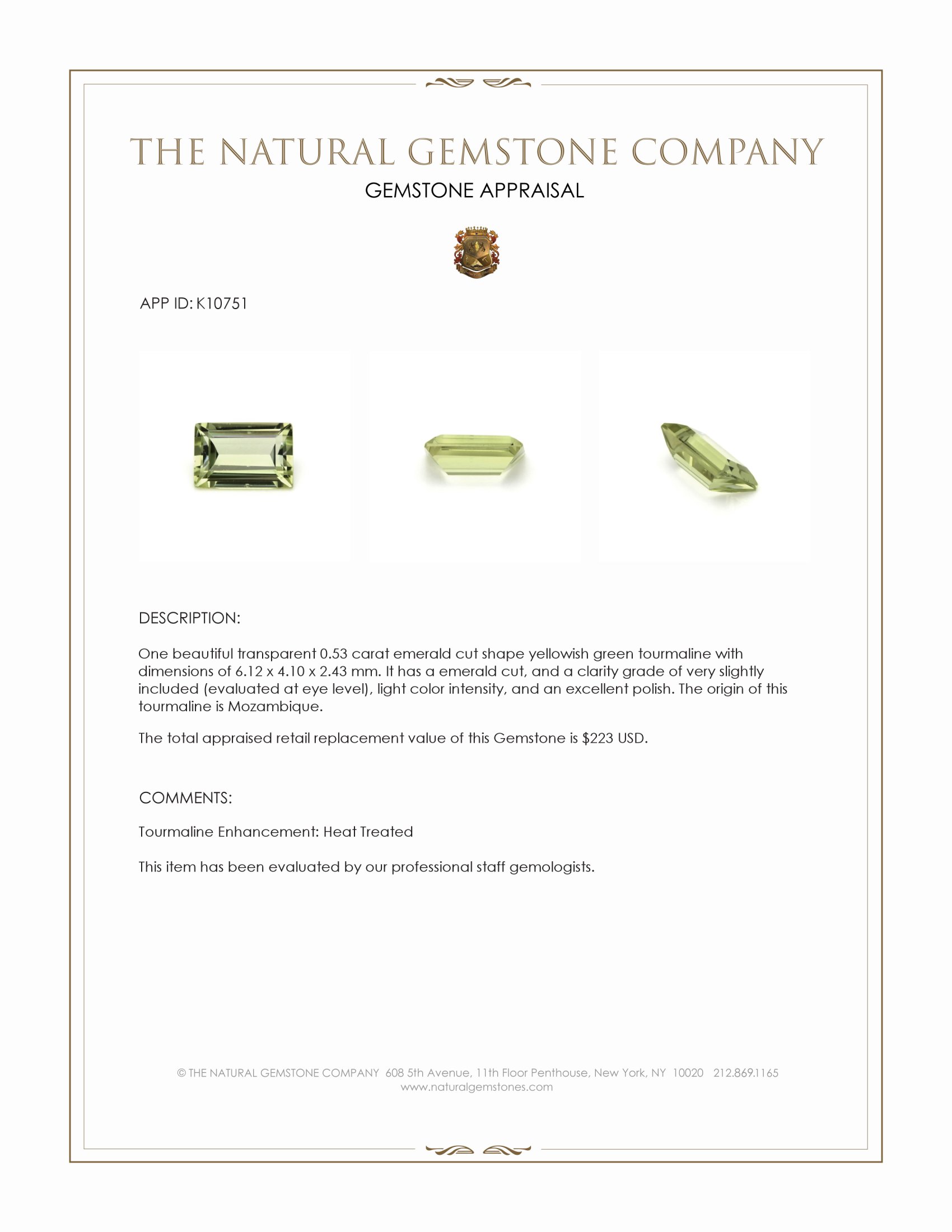 0.53 Ct. Yellowish Green Tourmaline from Mozambique
