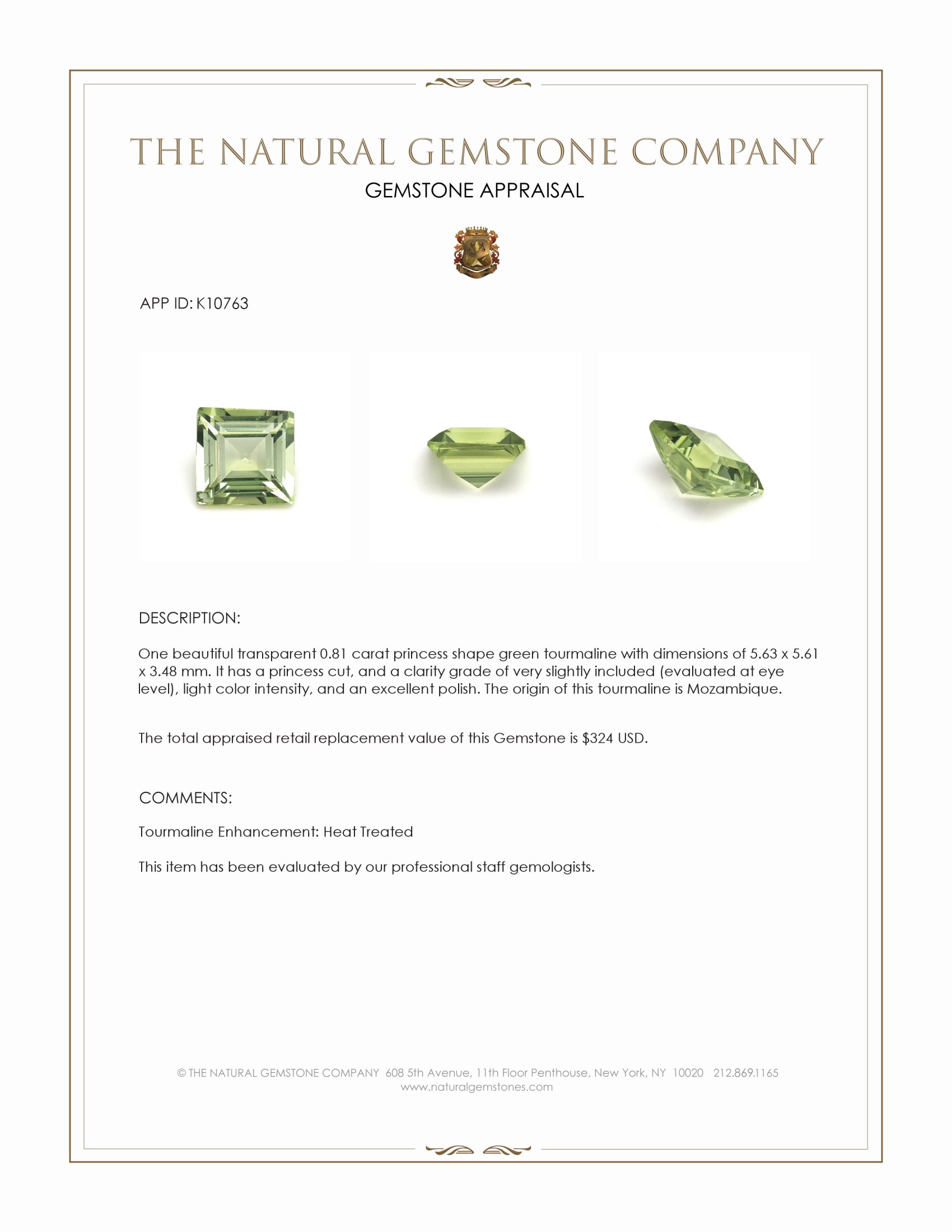 0.81 Ct. Green Tourmaline from Mozambique