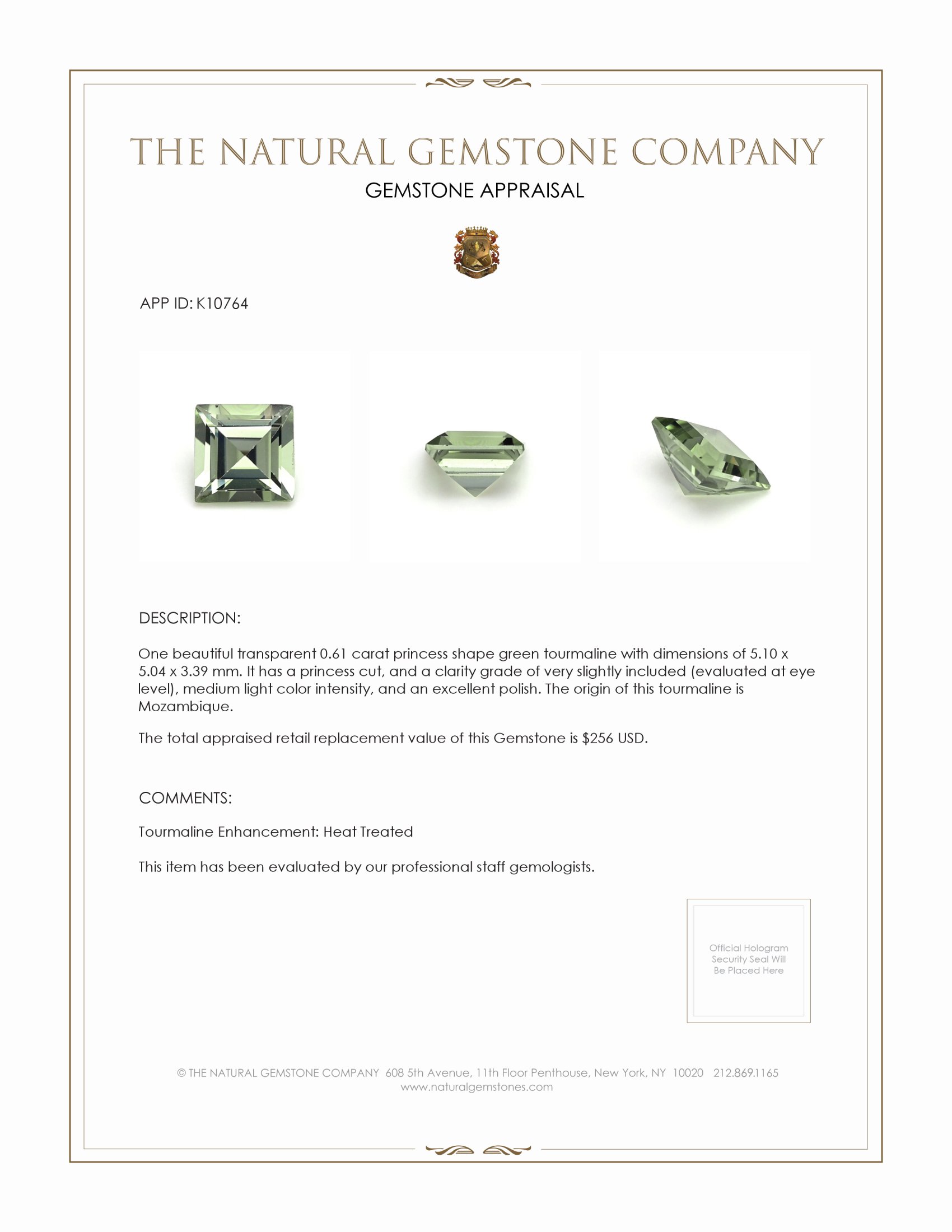 0.61 Ct. Green Tourmaline from Mozambique