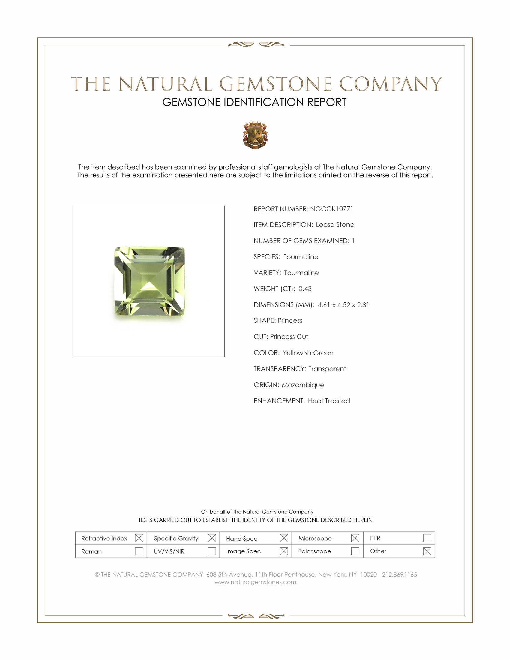 0.43 Ct. Yellowish Green Tourmaline from Mozambique