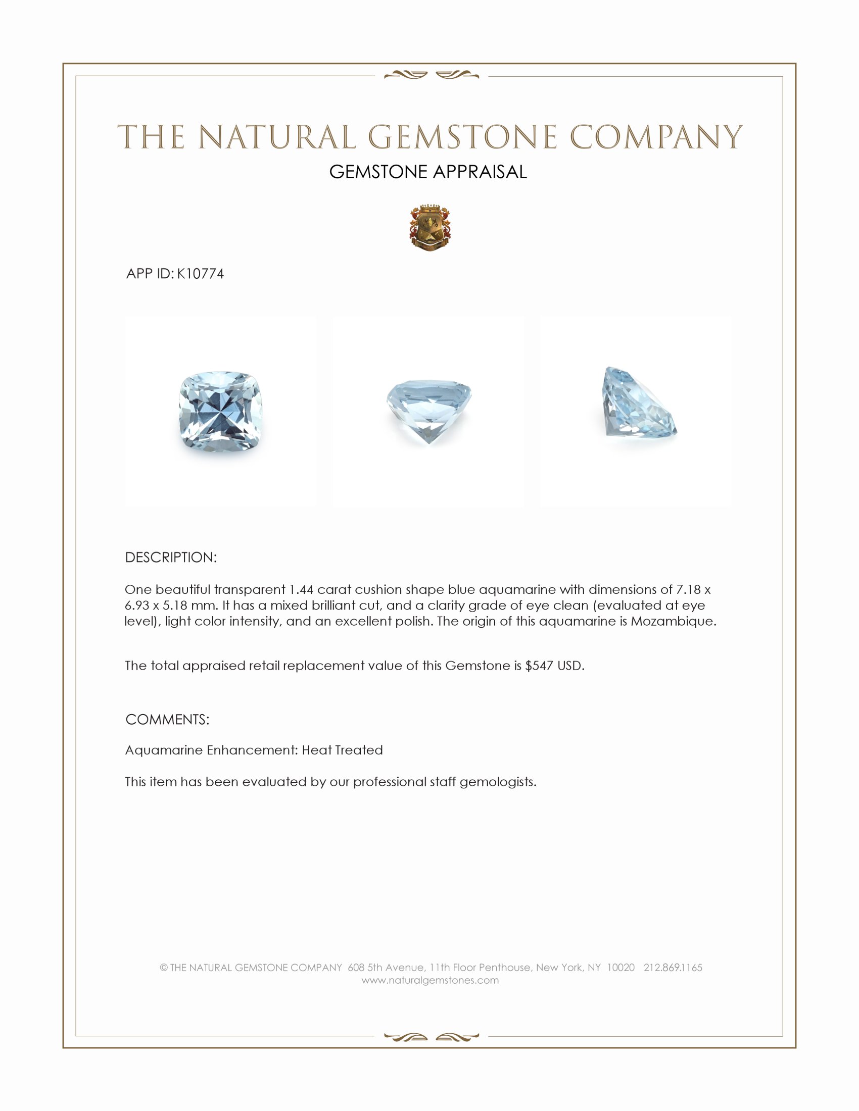 1.44 Ct. Aquamarine from Mozambique