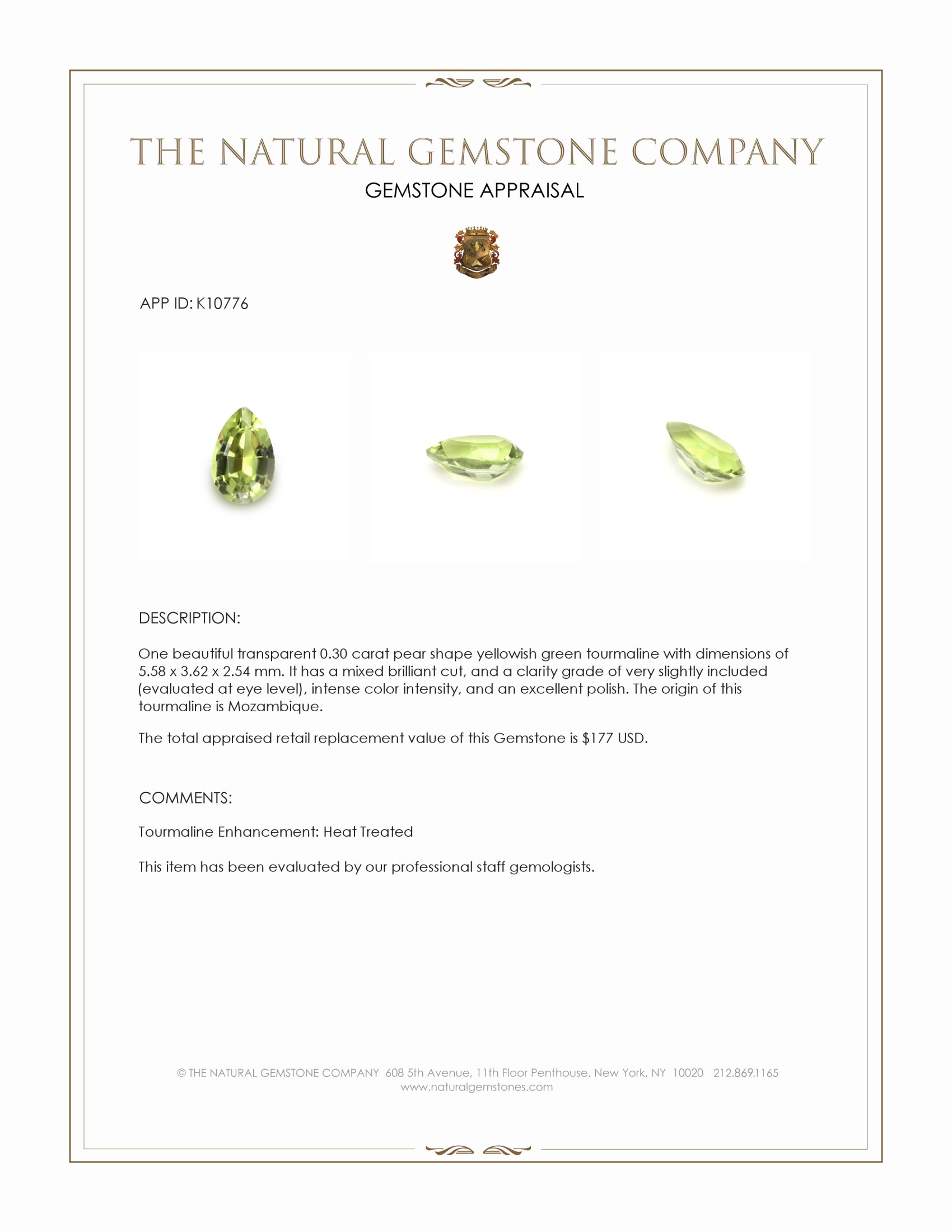 0.30 Ct. Yellowish Green Tourmaline from Mozambique