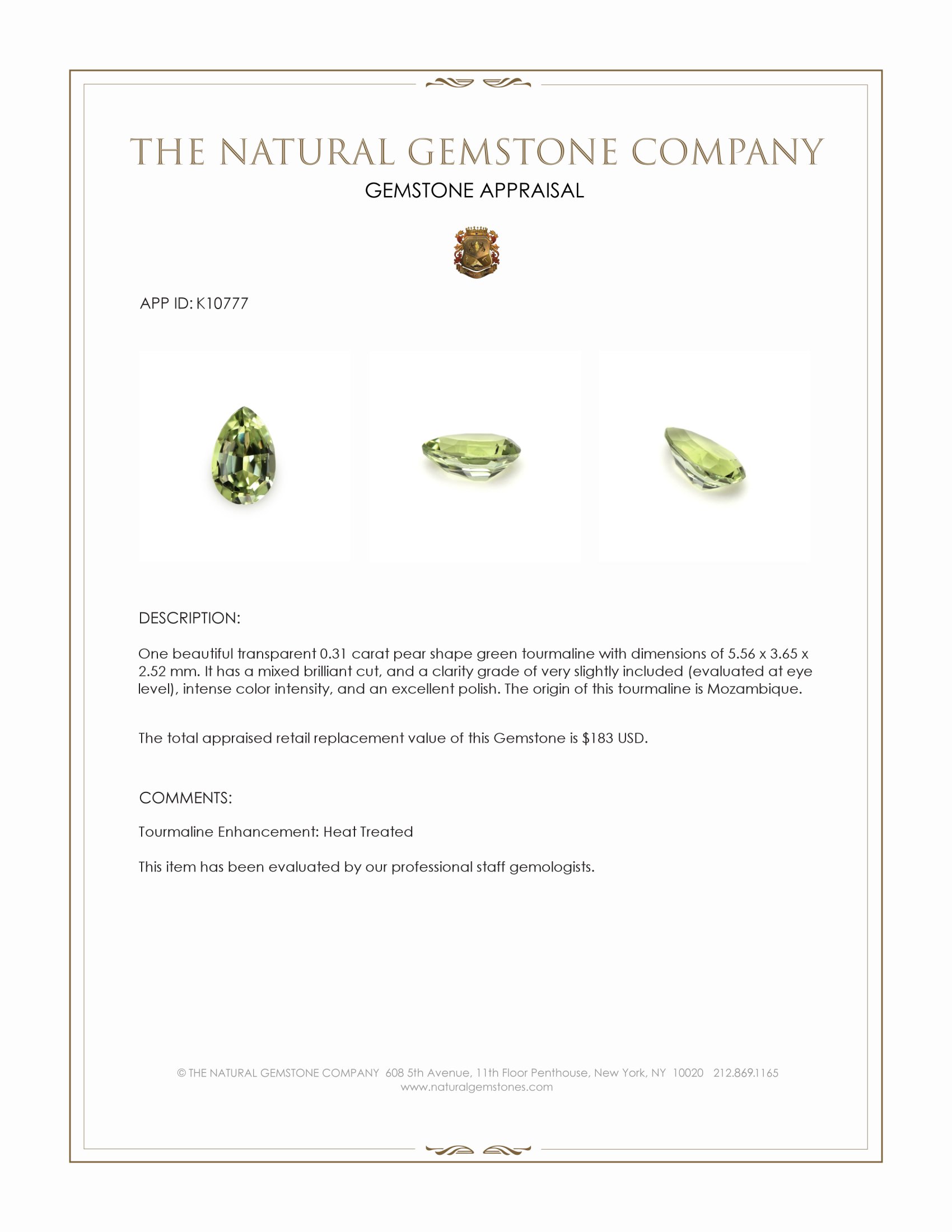 0.31 Ct. Green Tourmaline from Mozambique