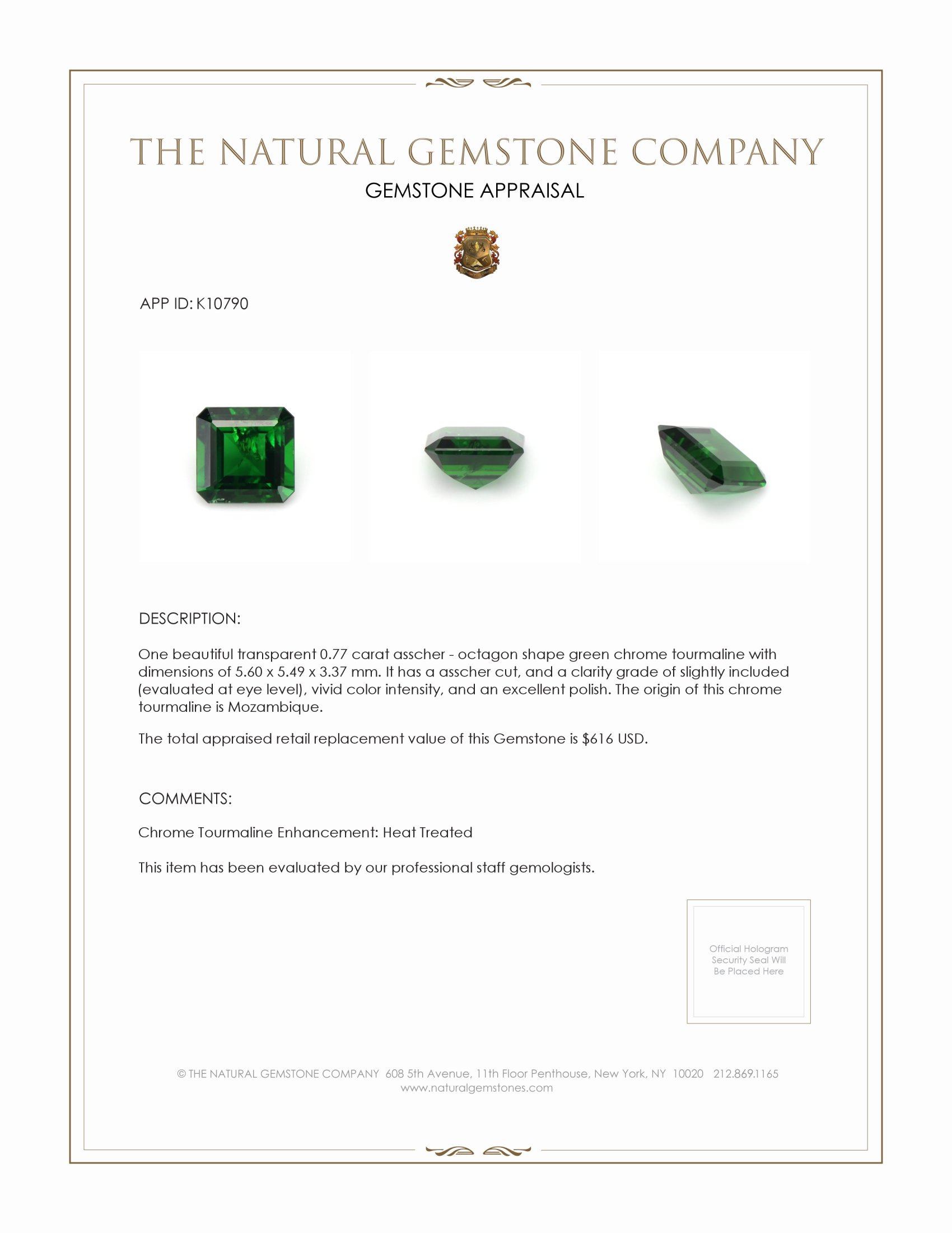 0.77 Ct. Green Chrome Tourmaline from Mozambique