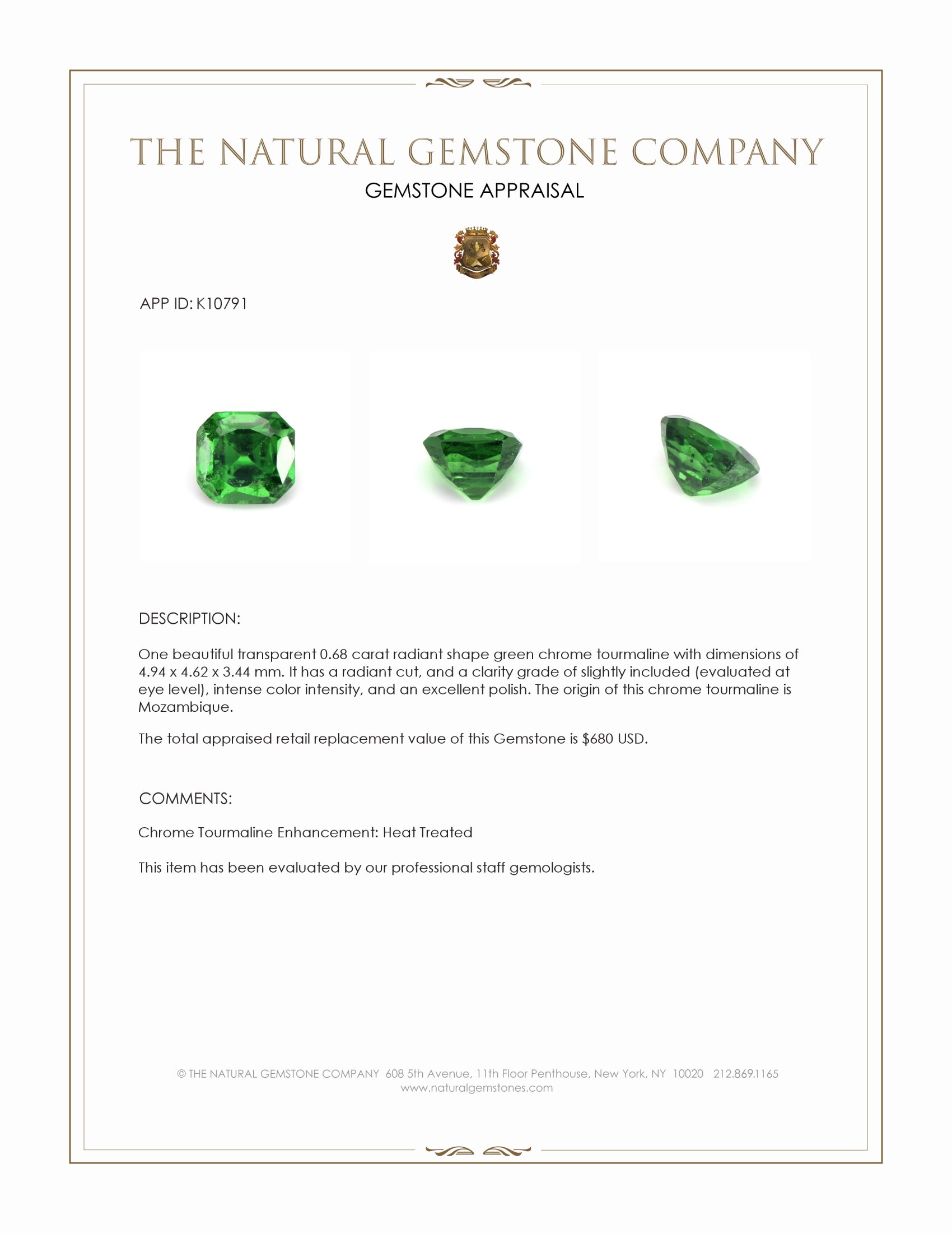 0.68 Ct. Green Chrome Tourmaline from Mozambique