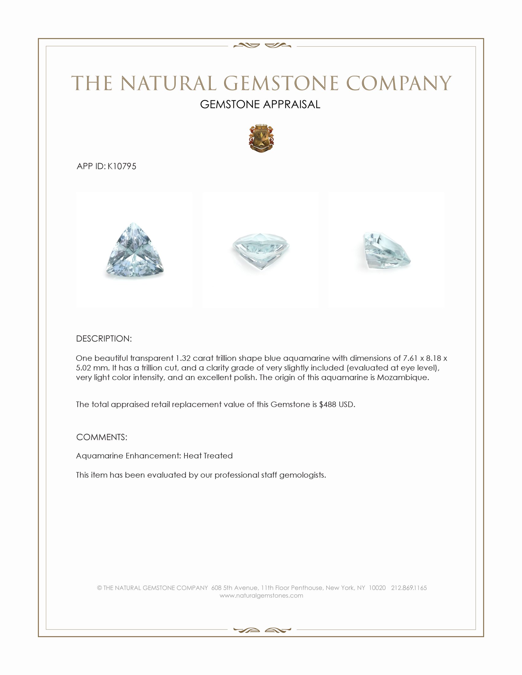 1.32 Ct. Aquamarine from Mozambique