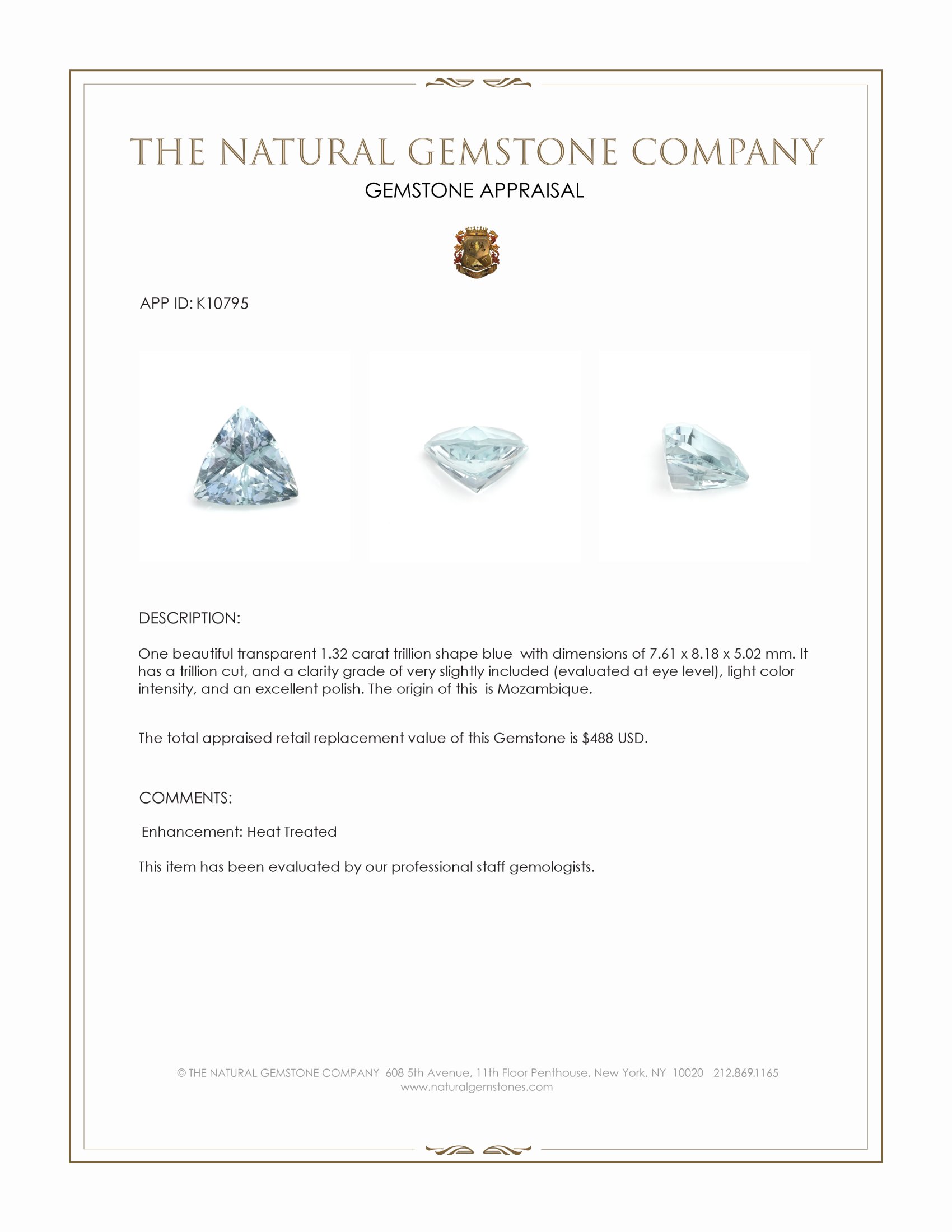 1.32 Ct. Blue Aquamarine from Mozambique