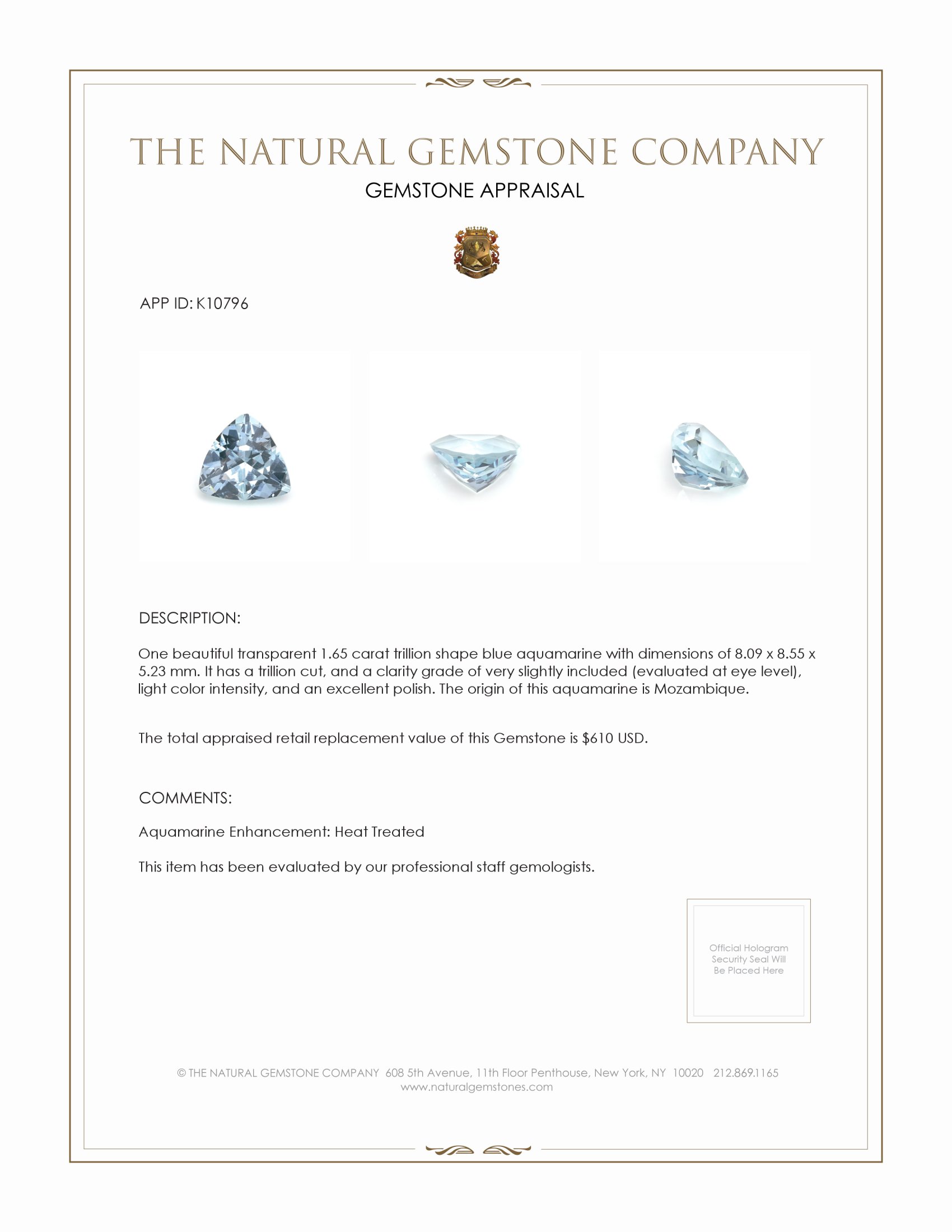 1.65 Ct. Aquamarine from Mozambique