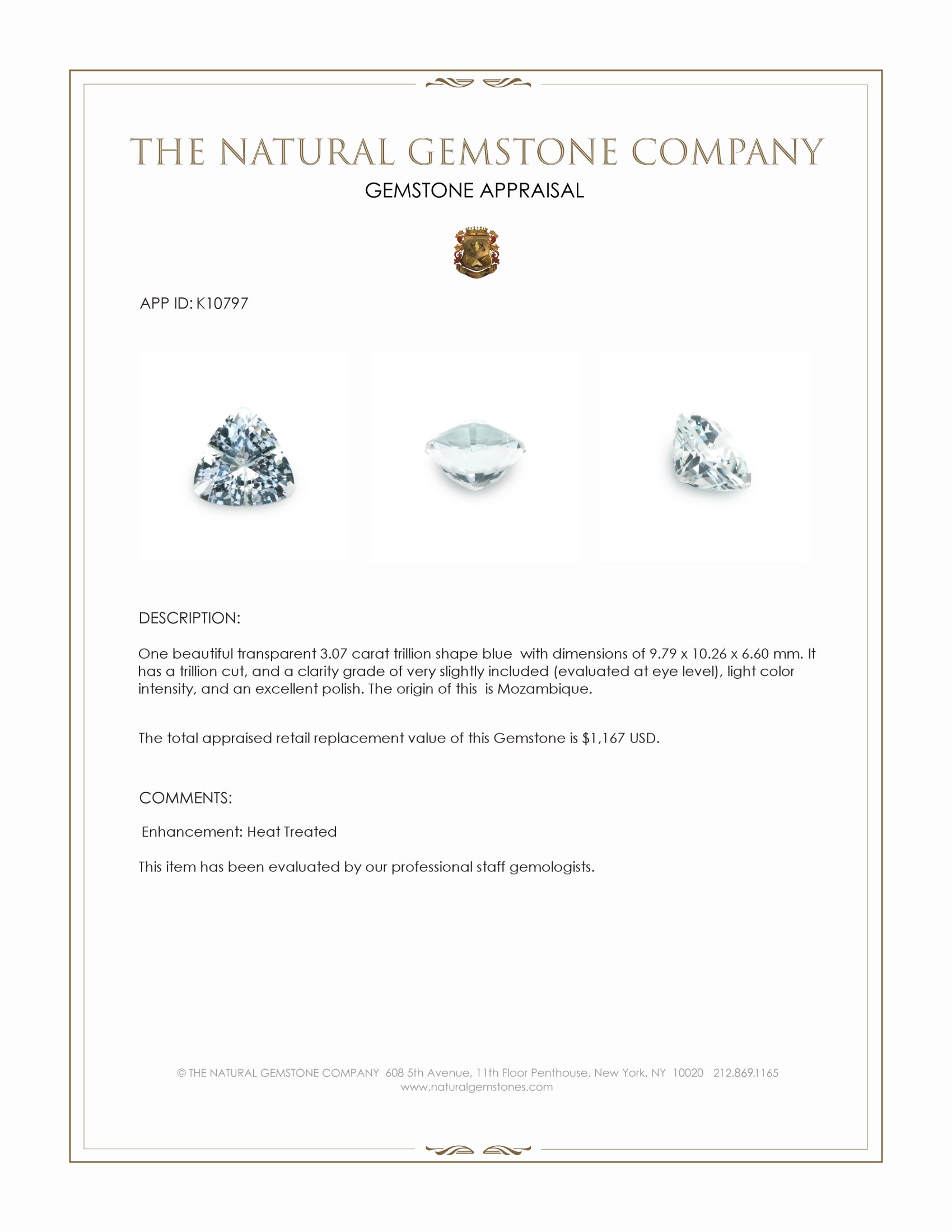 3.07 Ct. Blue Aquamarine from Mozambique