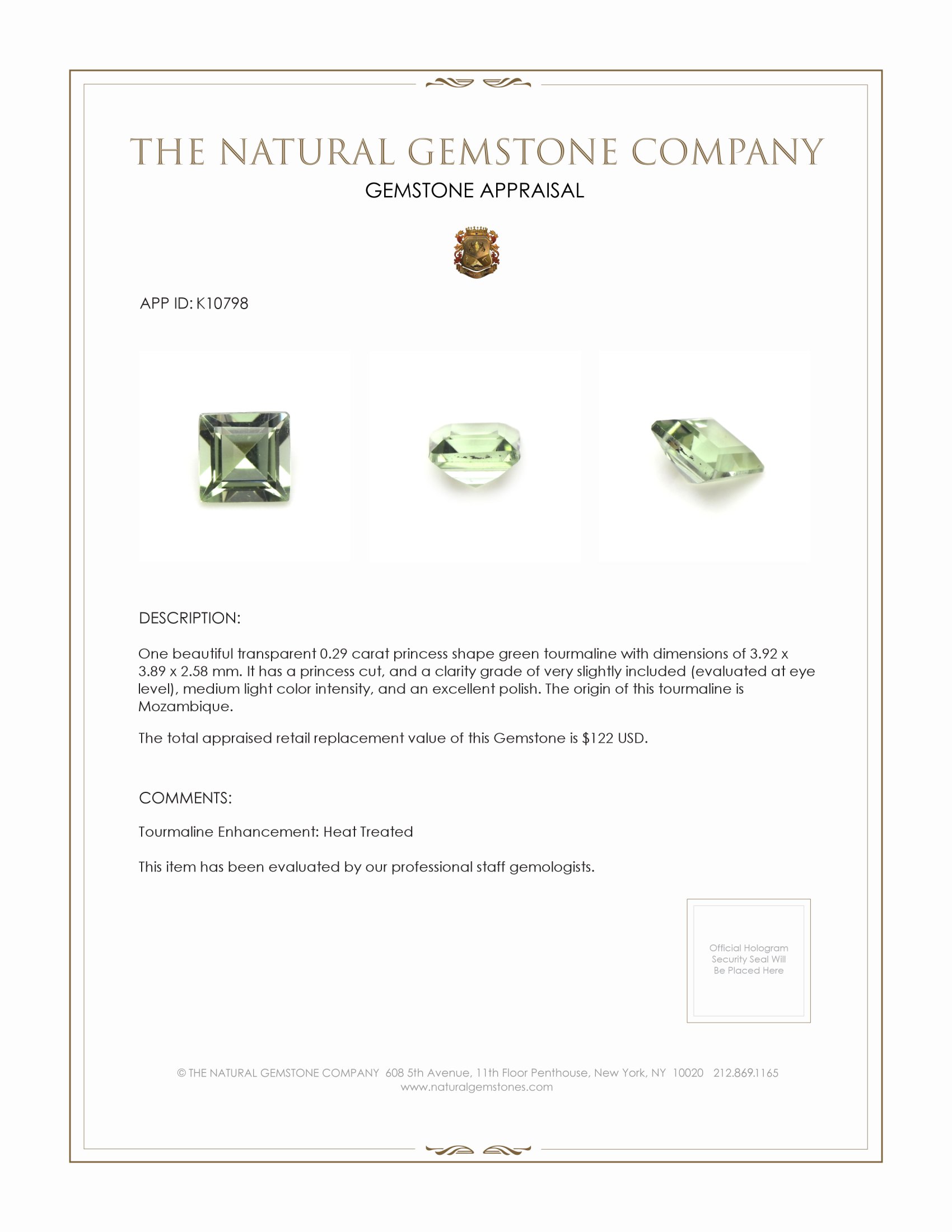0.29 Ct. Green Tourmaline from Mozambique