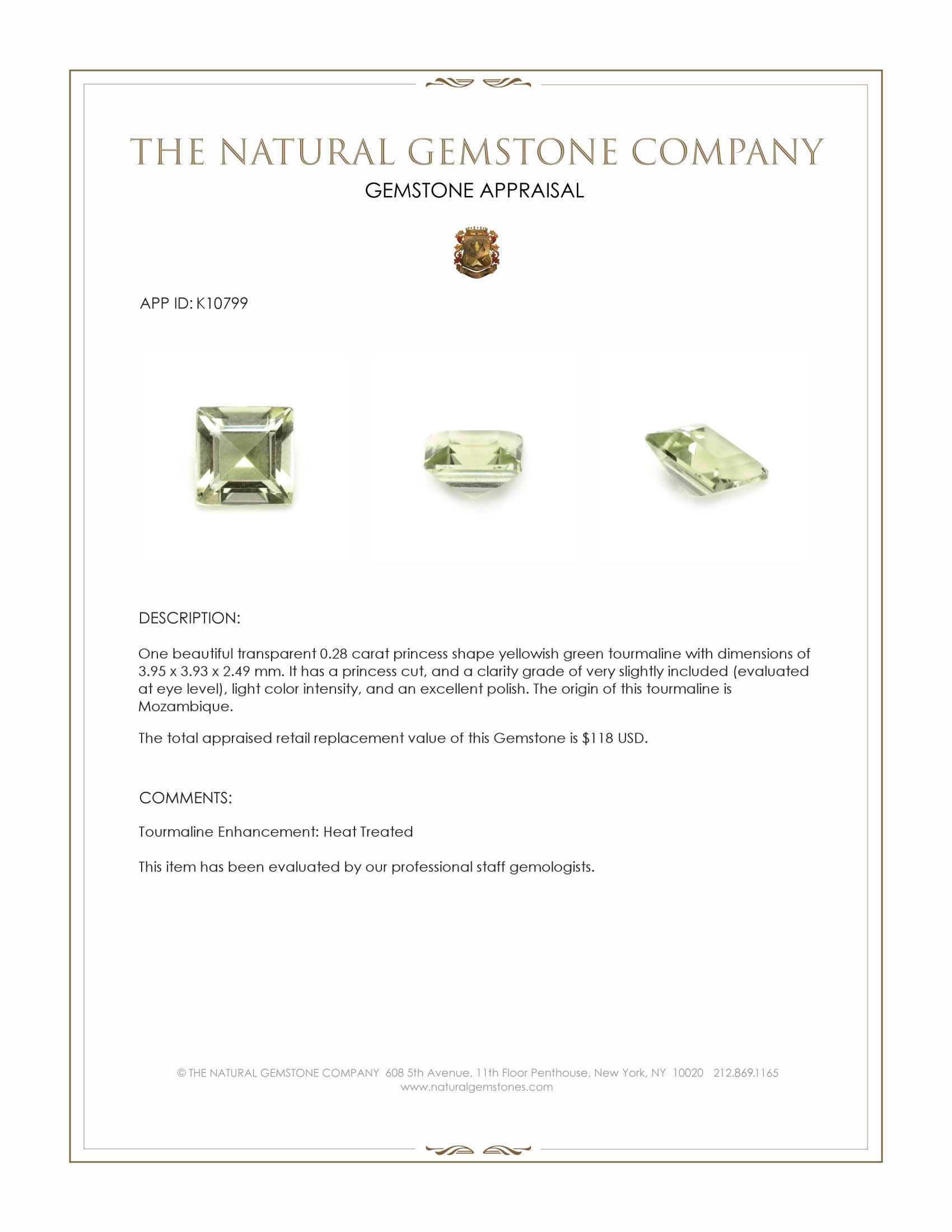 0.28 Ct. Yellowish Green Tourmaline from Mozambique