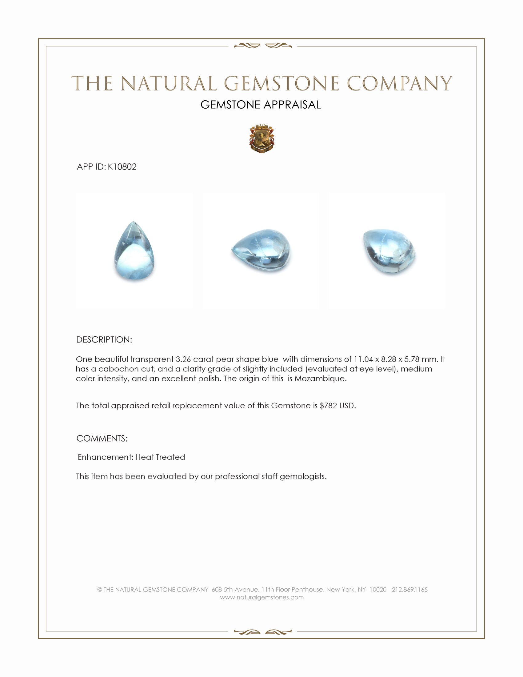 3.26 Ct. Blue Cabochon Aquamarine from Mozambique