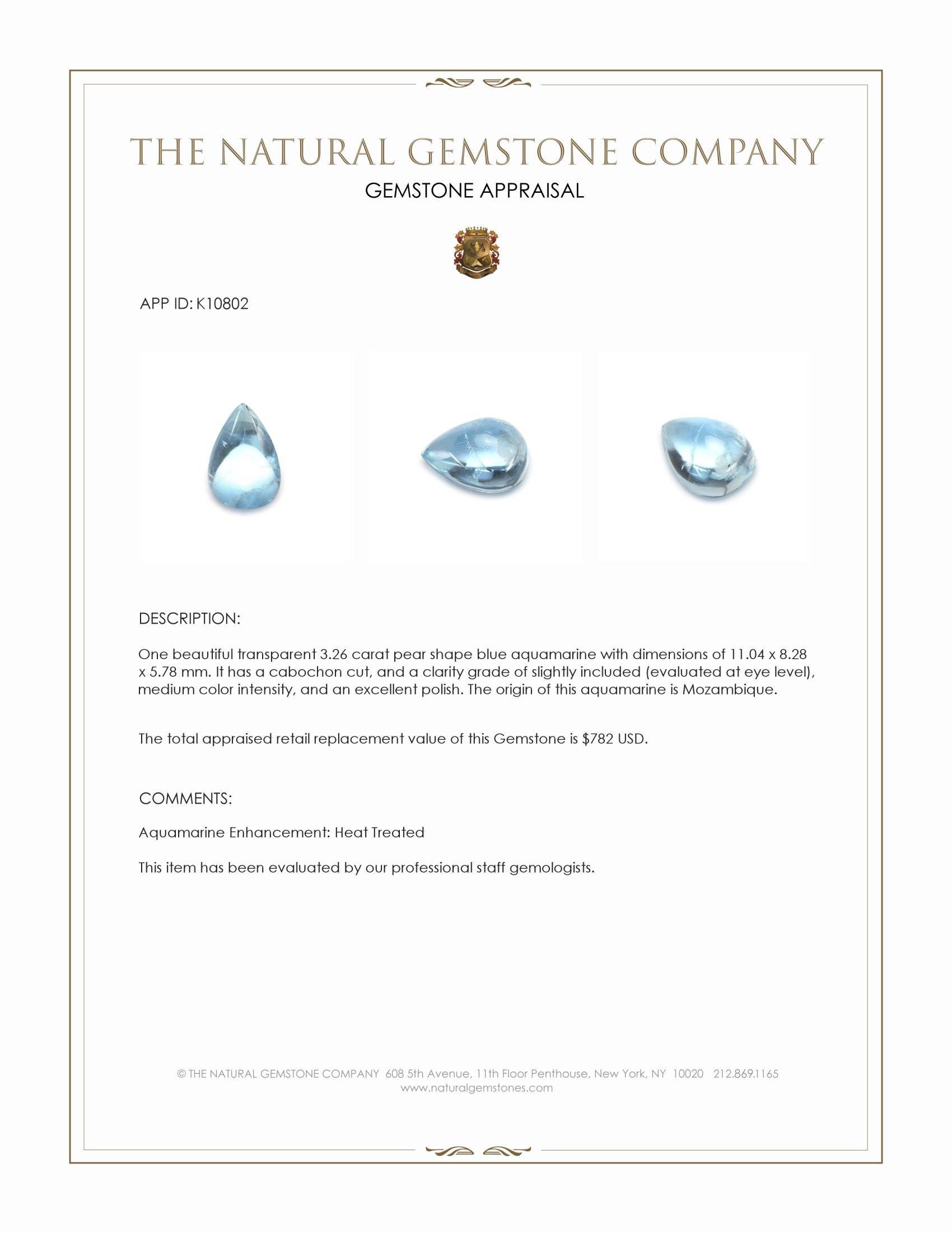3.26 Ct. Blue Cabochon Aquamarine from Mozambique