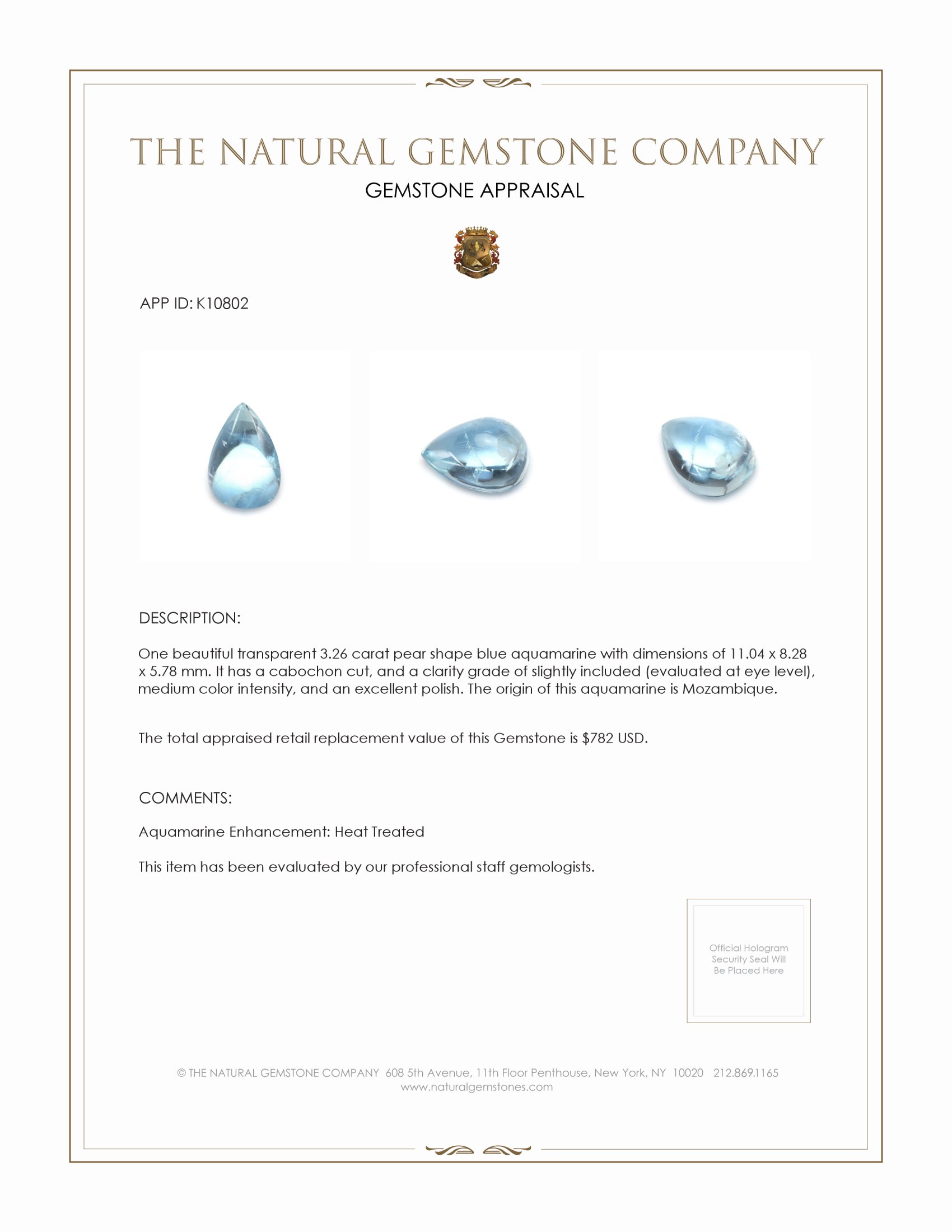 3.26 Ct. Cabochon Aquamarine from Mozambique