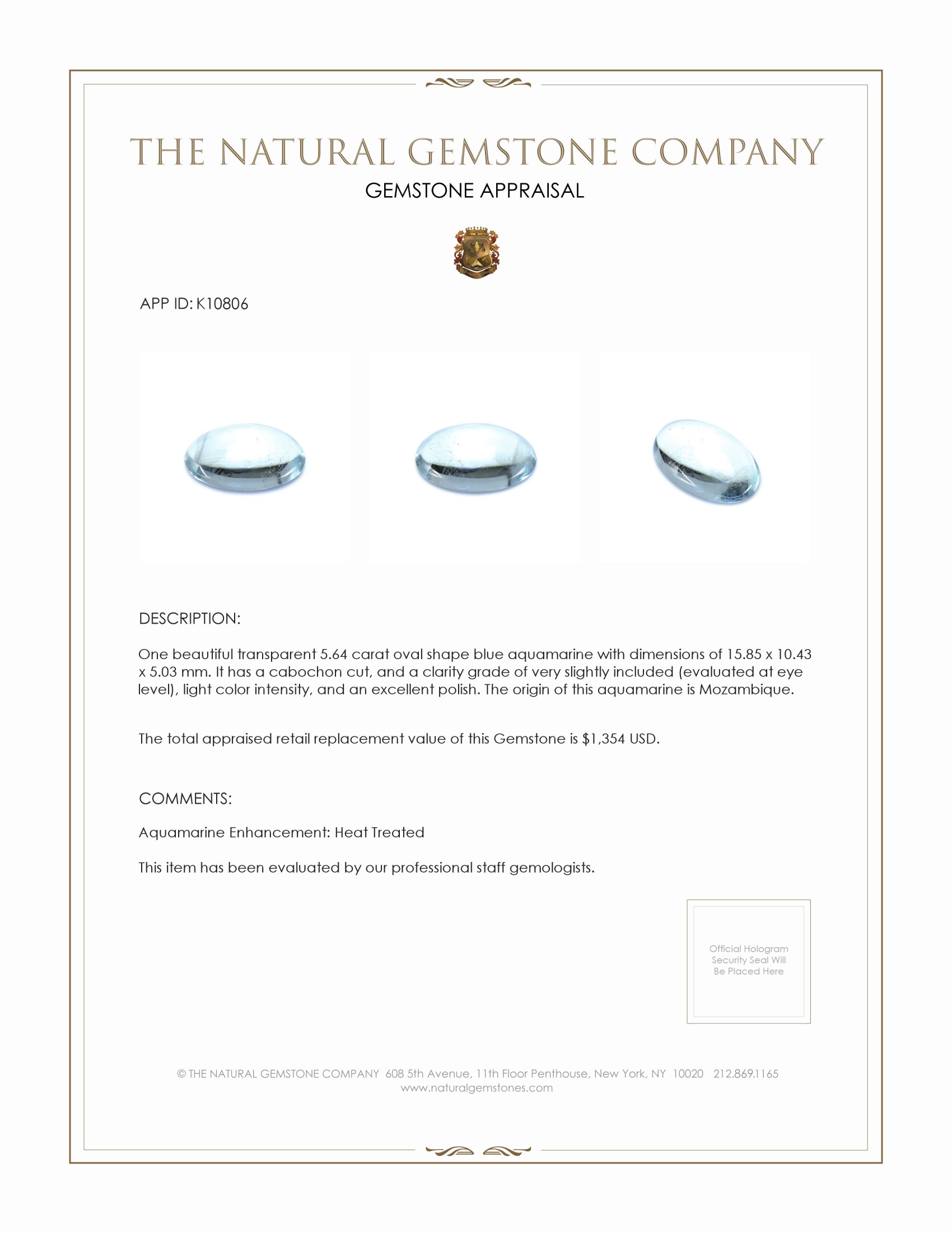 5.64 Ct. Cabochon Aquamarine from Mozambique