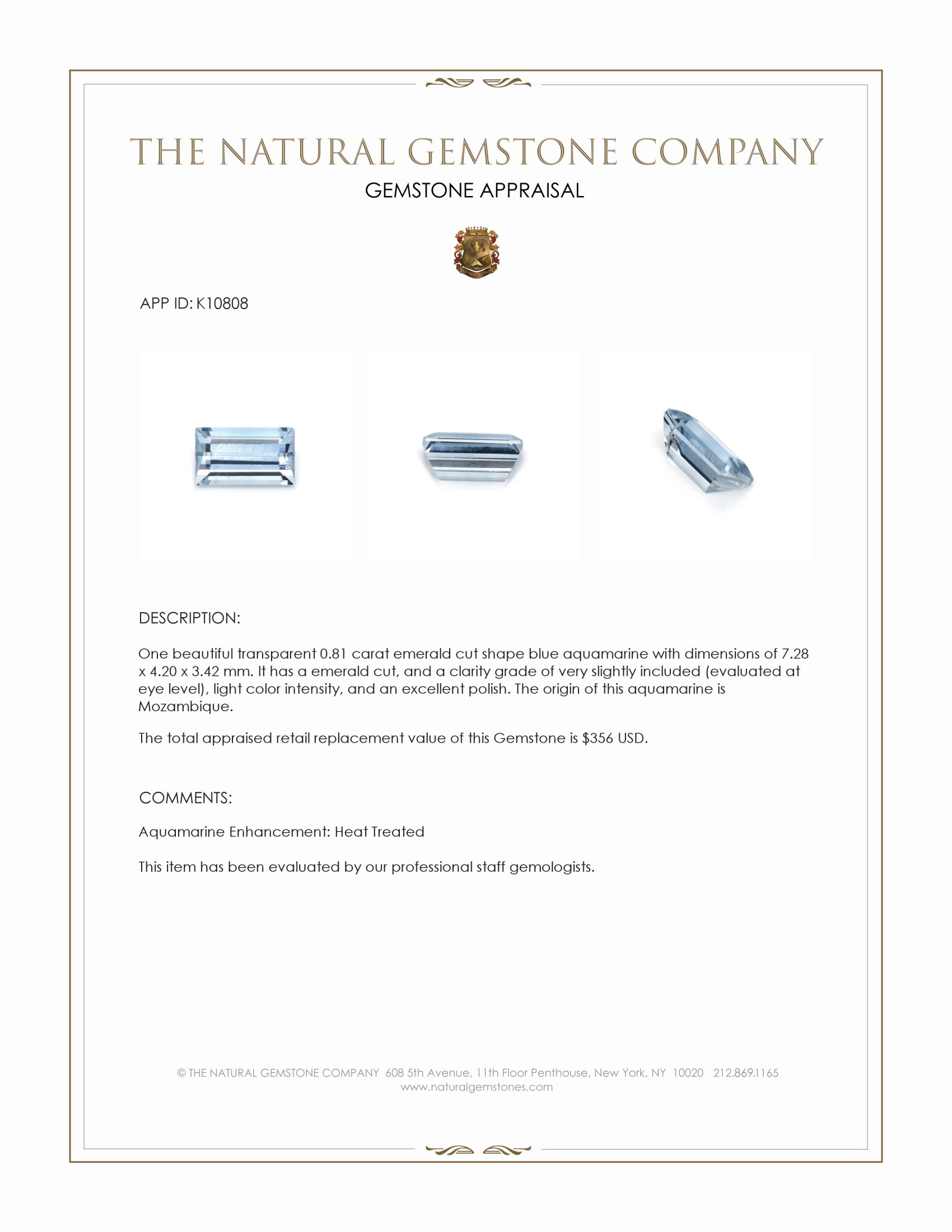 0.81 Ct. Aquamarine from Mozambique